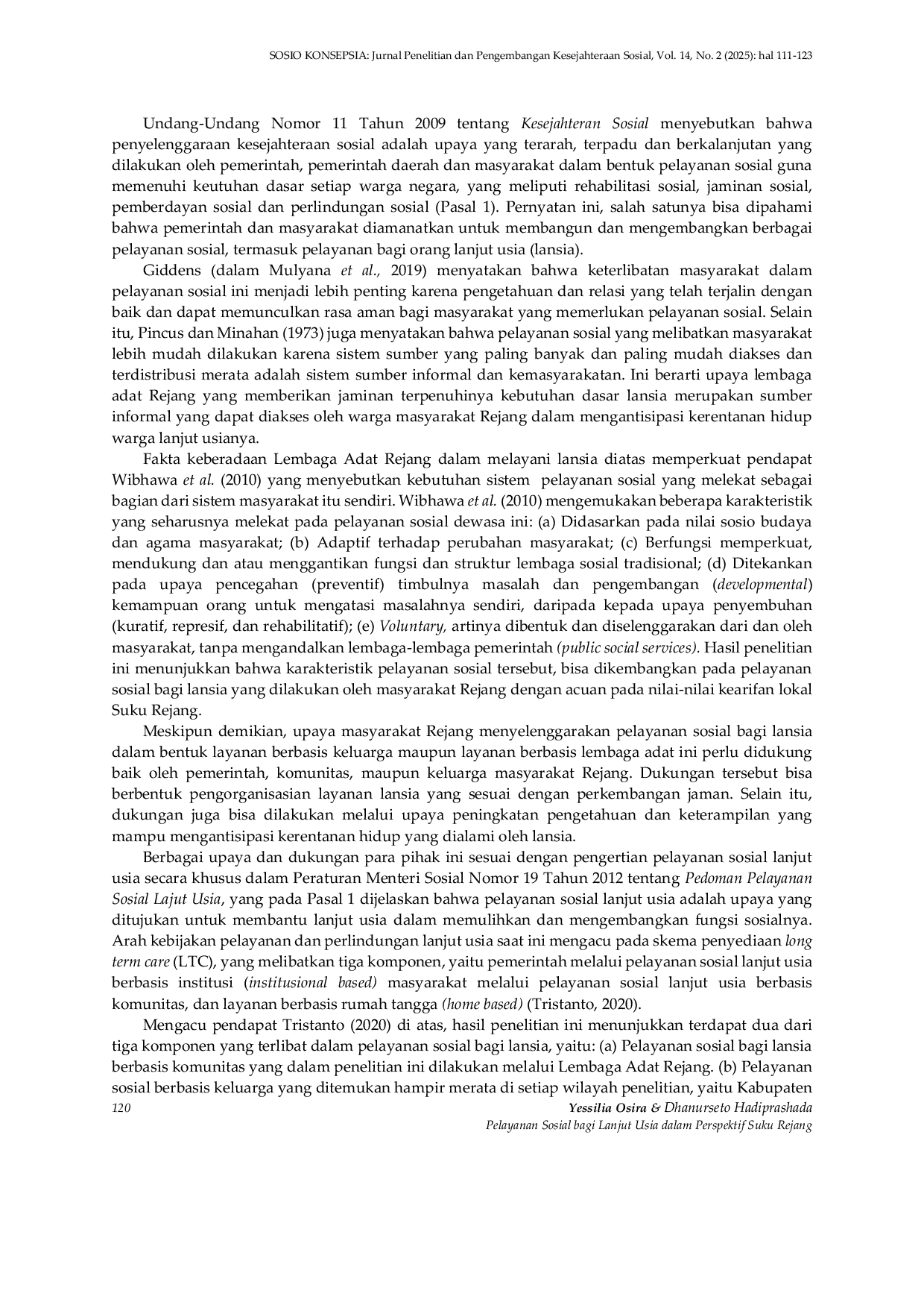 JURIS Pelayanan Sosial bagi Lanjut Usia dalam Perspektif Suku Rejang
