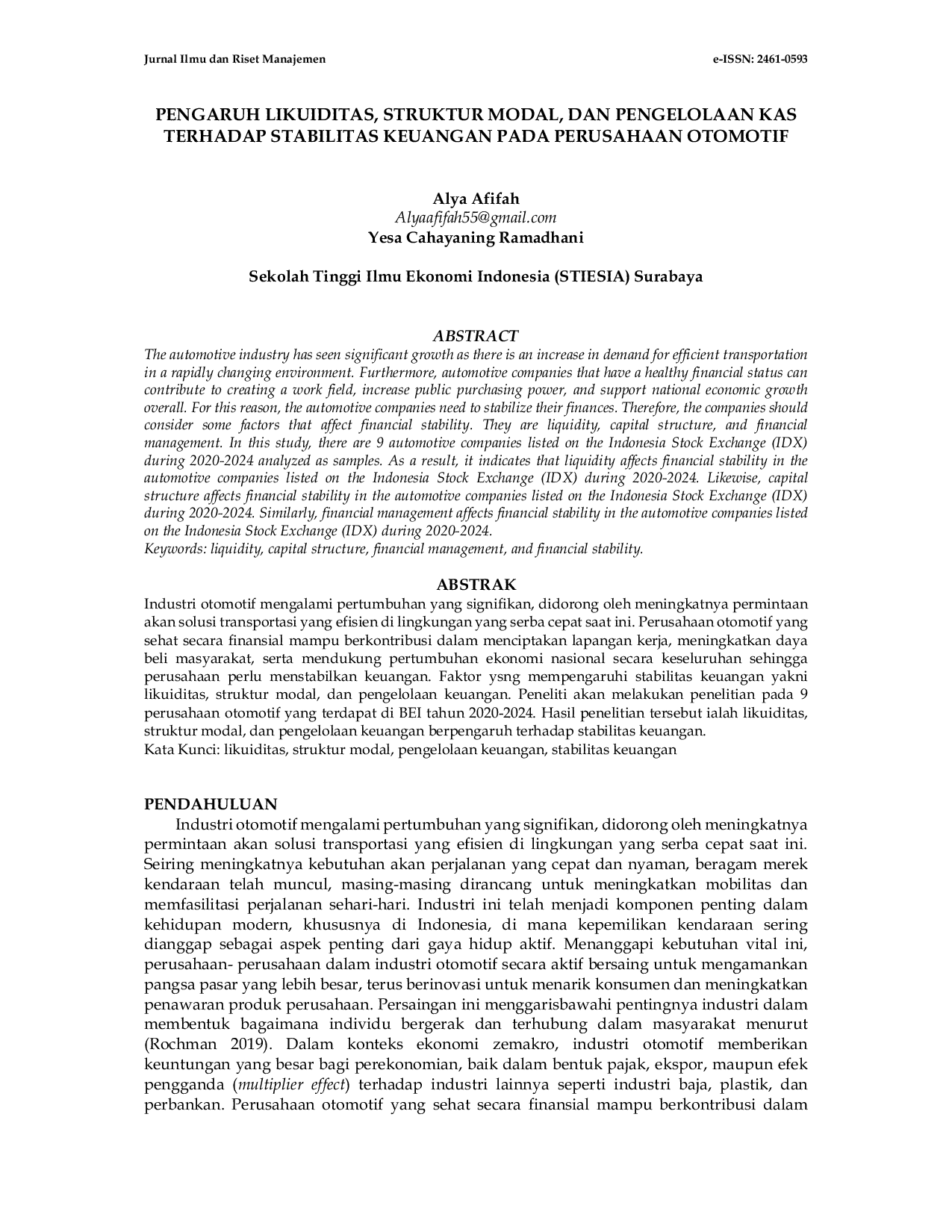 JURIS PENGARUH LIKUIDITAS STRUKTUR MODAL DAN PENGELOLAAN KAS TERHADAP STABILITAS KEUANGAN PADA PERUSAHAAN OTOMOTIF