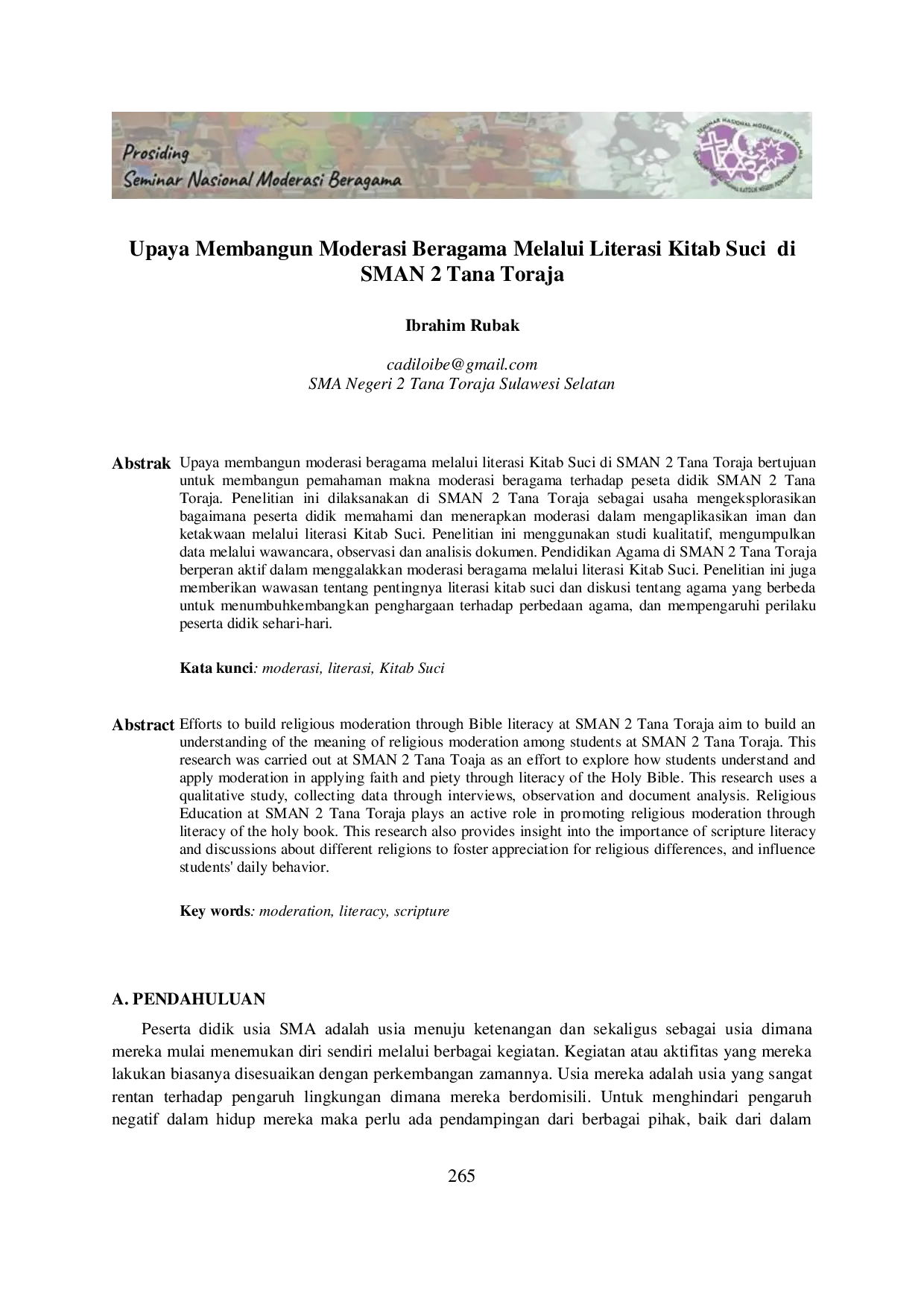 JURIS Upaya Membangun Moderasi Beragama Melalui Literasi Kitab Suci di SMAN 2 Tana Toraja