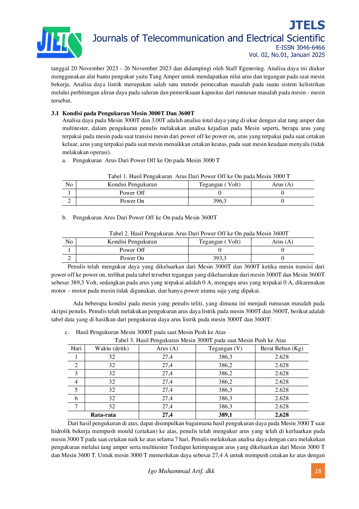 JURIS Analisa Penggunaan Daya Listrik Pada Mesin Press 3000 T Dan Mesin Press 3600 T Di PT Growth Asia Rubber Division Medan