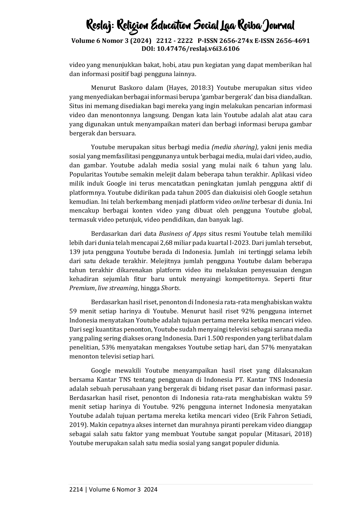 JURIS Persepsi Millenials terhadap Penggunaan Media Sosial Youtube Sebagai Media Content Video Creative Studi Deskriptif pada Pengguna Youtube di Kecamatan Tapian Dolok Kabupaten Simalungun