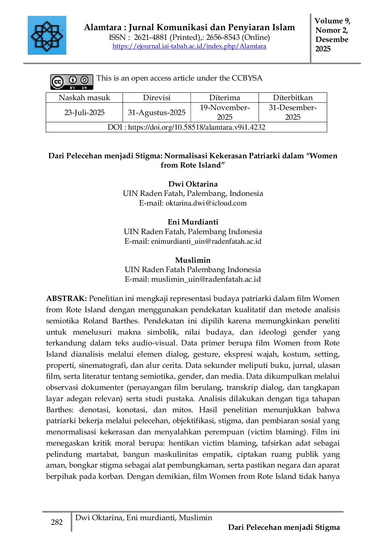 JURIS Dari Pelecehan menjadi Stigma Normalisasi Kekerasan Patriarki dalam Women from Rote Island