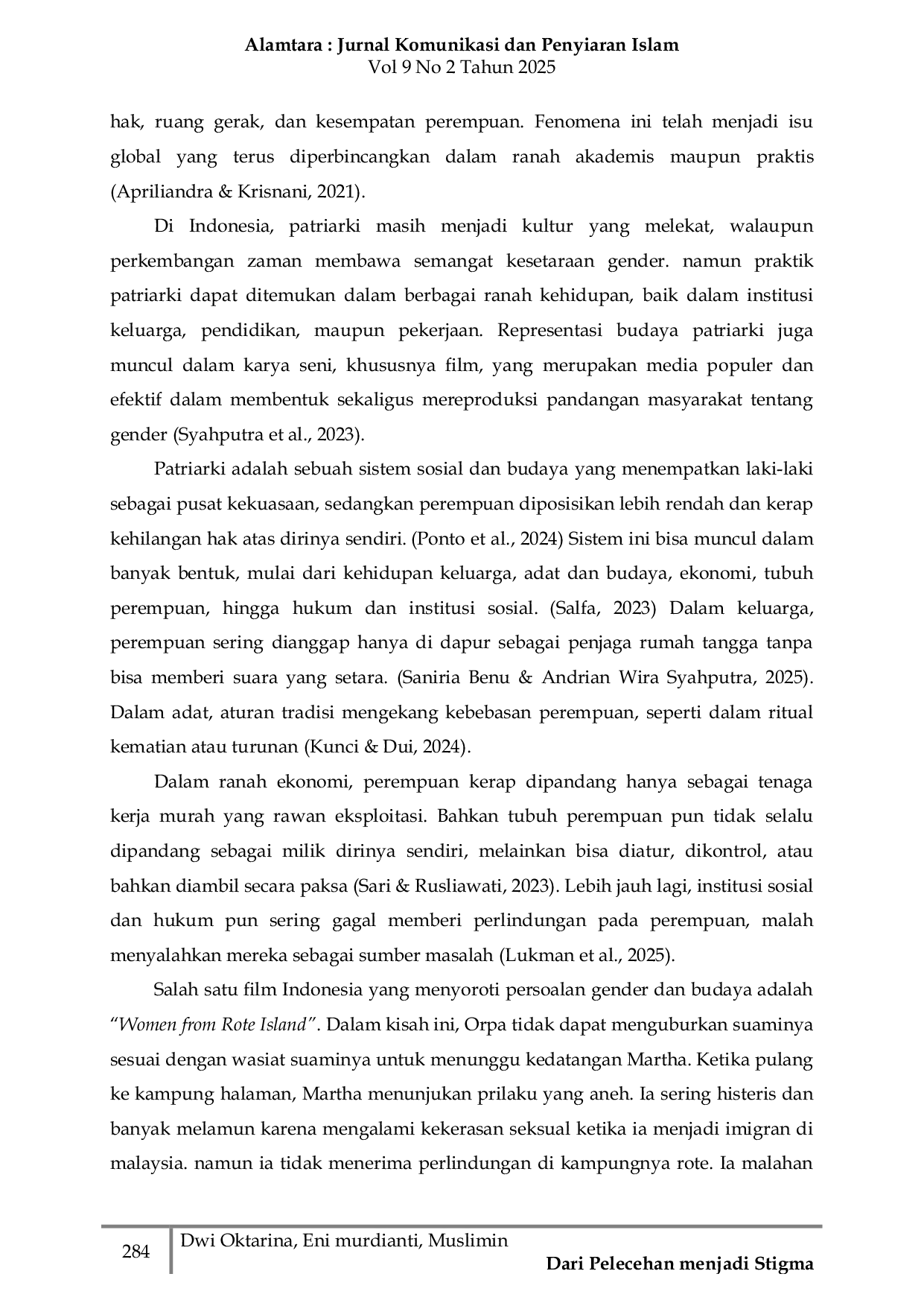 JURIS Dari Pelecehan menjadi Stigma Normalisasi Kekerasan Patriarki dalam Women from Rote Island
