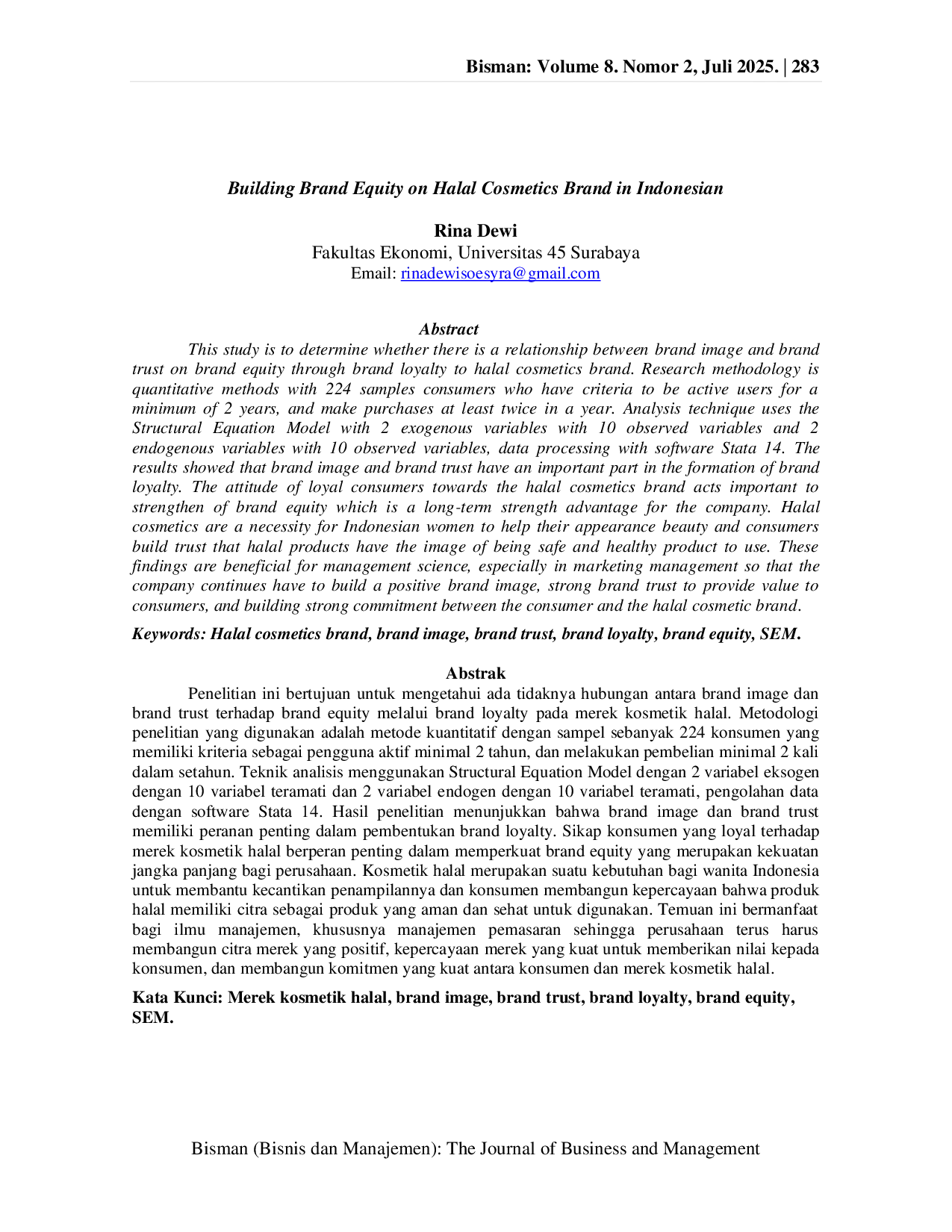 JURIS Building Brand Equity on Halal Cosmetics Brand in Indonesian
