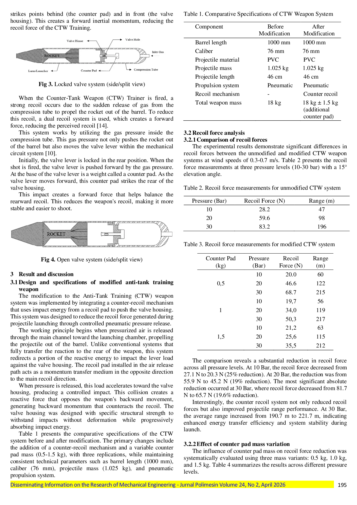 JURIS Modification of counter recoil system in pneumatic counter tank weapon CTW for recoil force reduction