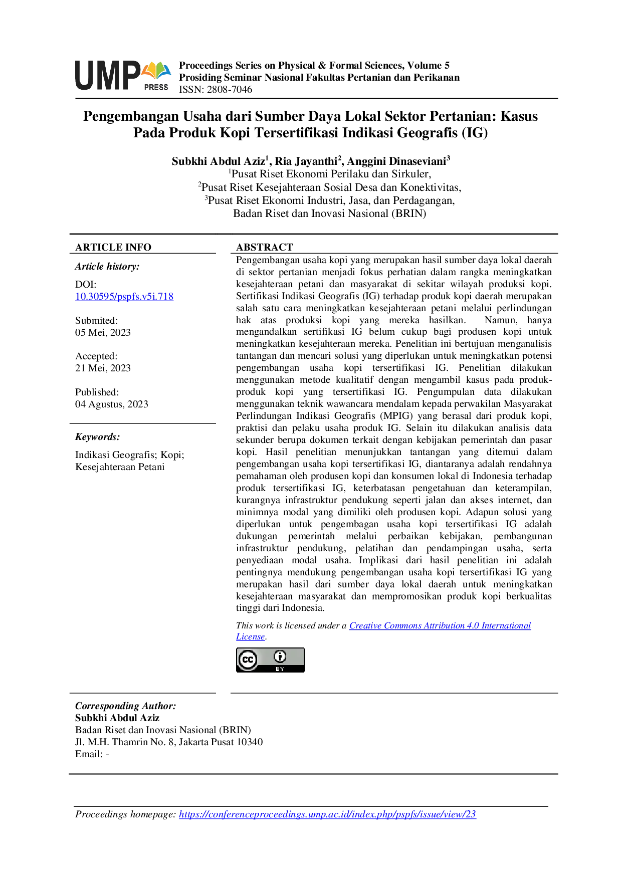 JURIS Pengembangan Usaha dari Sumber Daya Lokal Sektor Pertanian Kasus Pada Produk Kopi Tersertifikasi Indikasi Geografis IG