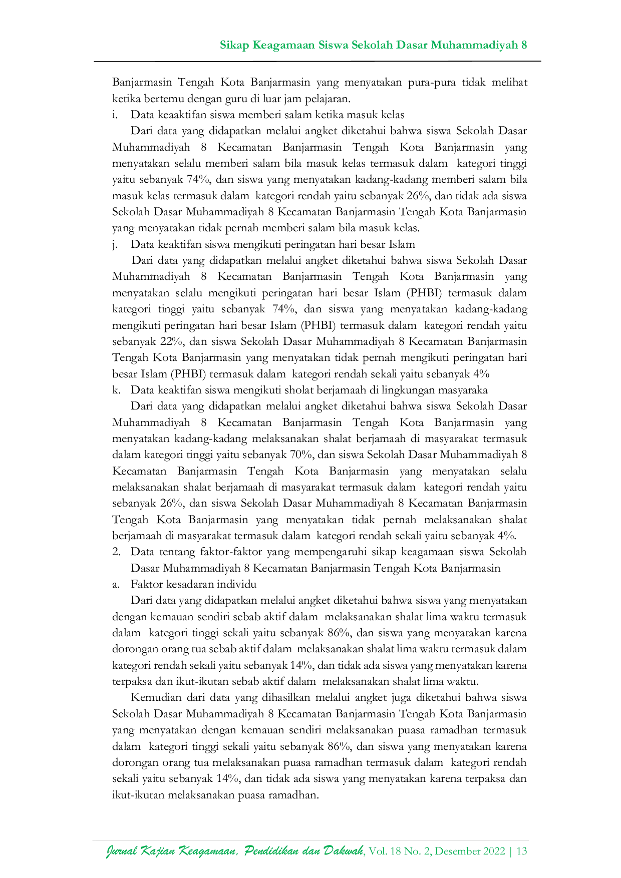 JURIS Sikap Keagamaan Siswa Sekolah Dasar Muhammadiyah 8 Kecamatan Banjarmasin Tengah