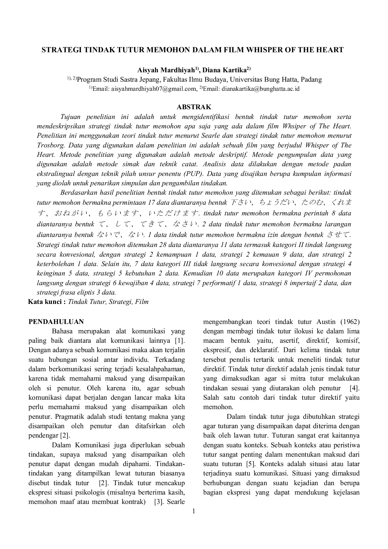 JURIS Strategi Tindak Tutur Memohon Dalam Film Whisper Of The Heart