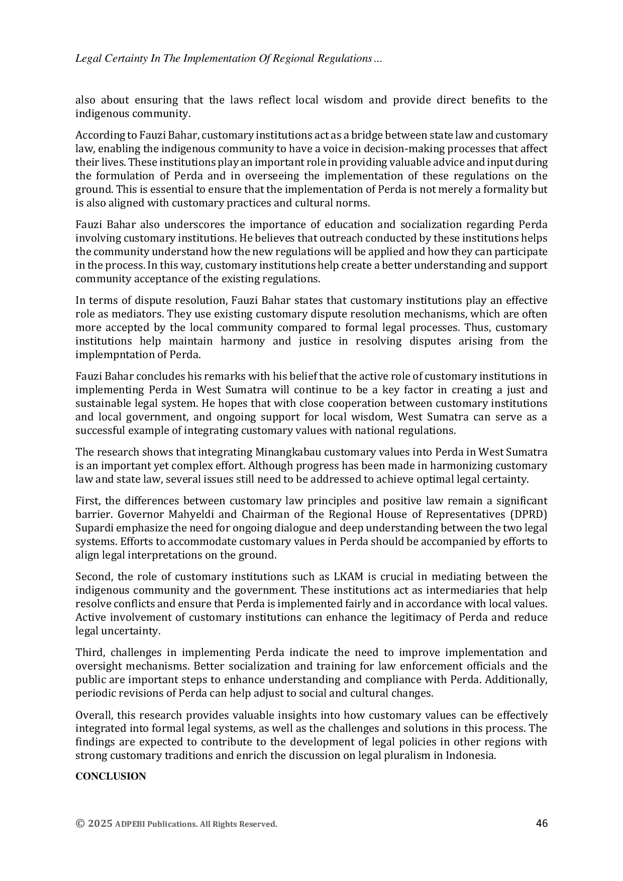 JURIS Legal Certainty in The Implementation of Regional Regulations in West Sumatra Based on Minangkabau Customary Values