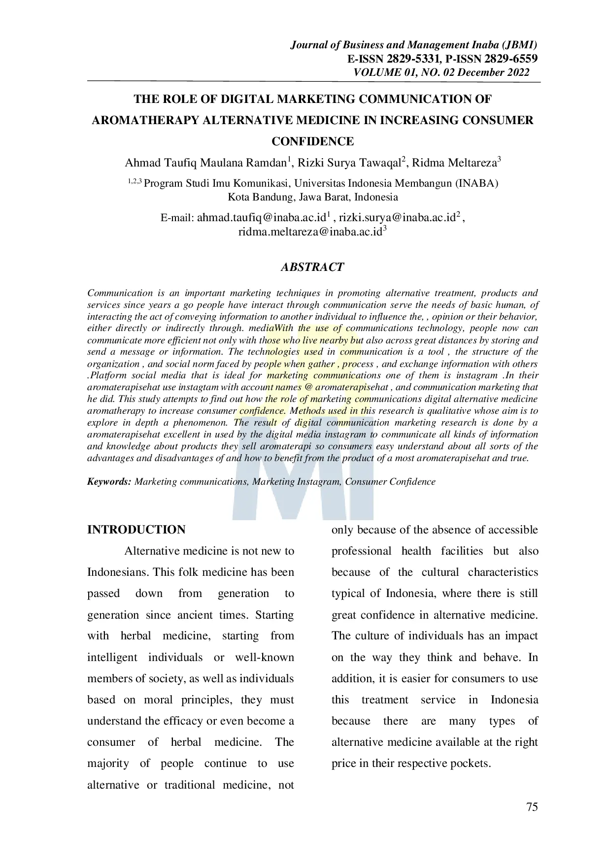 JURIS The Role of Digital Marketing Communication of Aromatherapy Alternative Medicine in Increasing Consumer Confidence