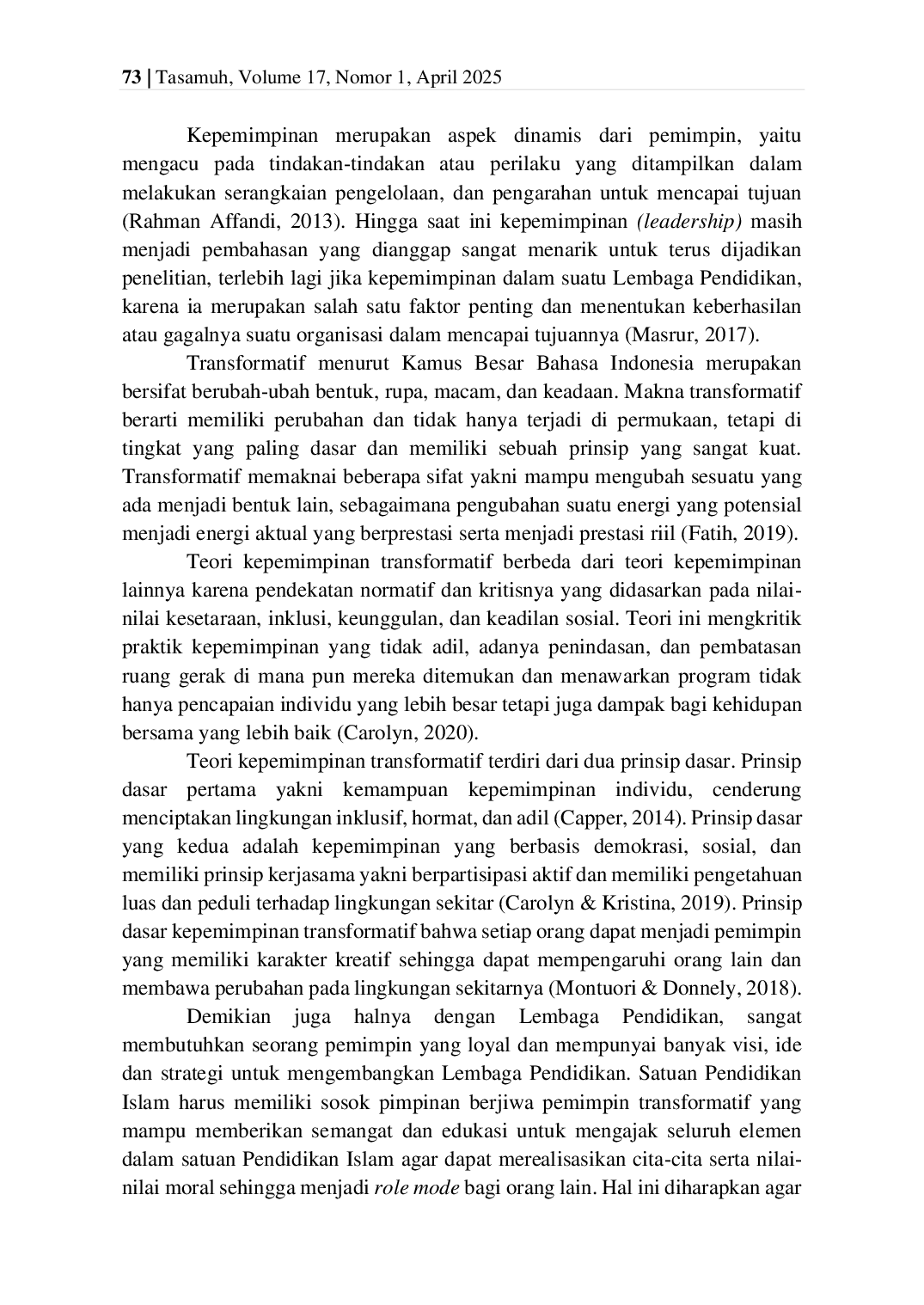 JURIS Kepemimpinan Transformatif Kiai Dalam Sistem Pendidikan Pesantren Salaf Di Pondok Pesantren Nurul Qadim Kabupaten Probolinggo