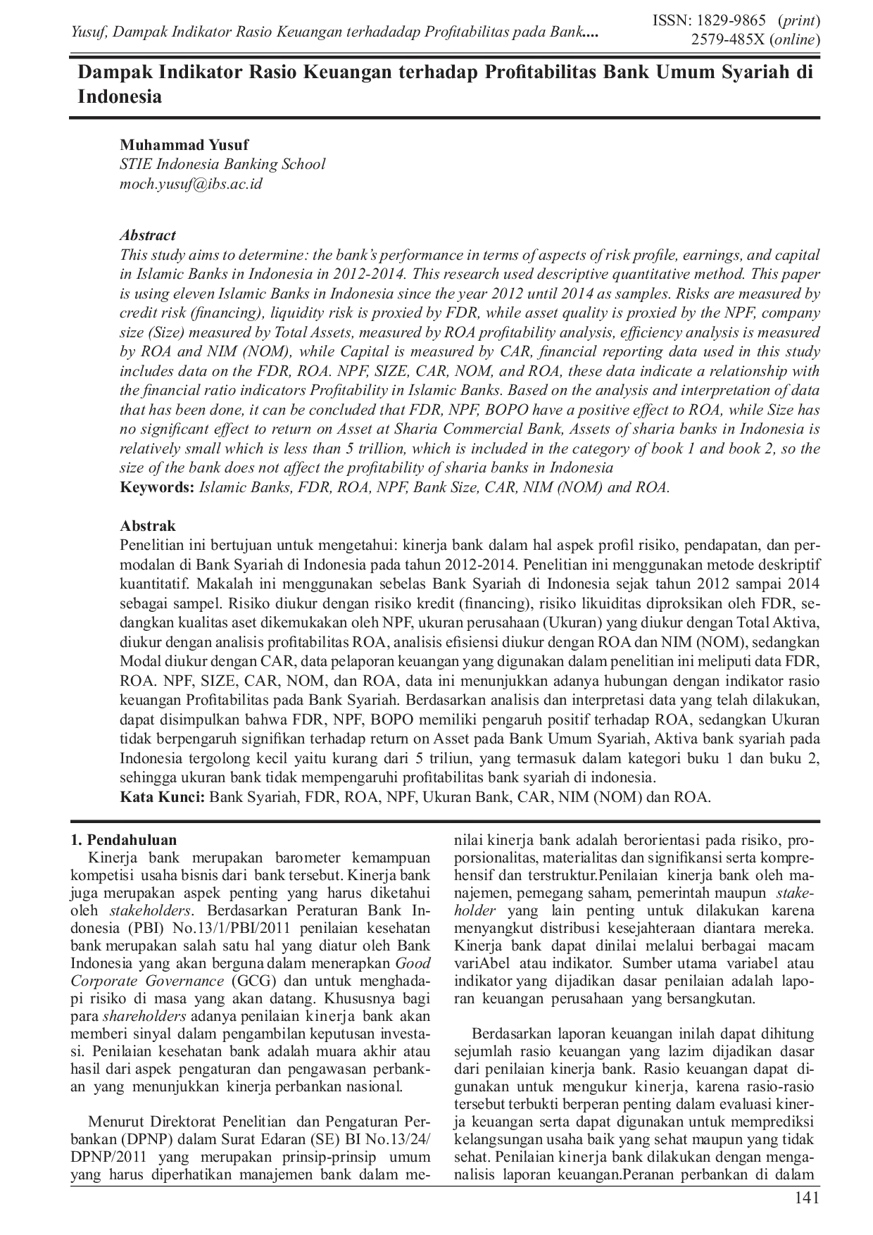 JURIS Dampak Indikator Rasio Keuangan terhadap Profitabilitas Bank Umum Syariah di Indonesia