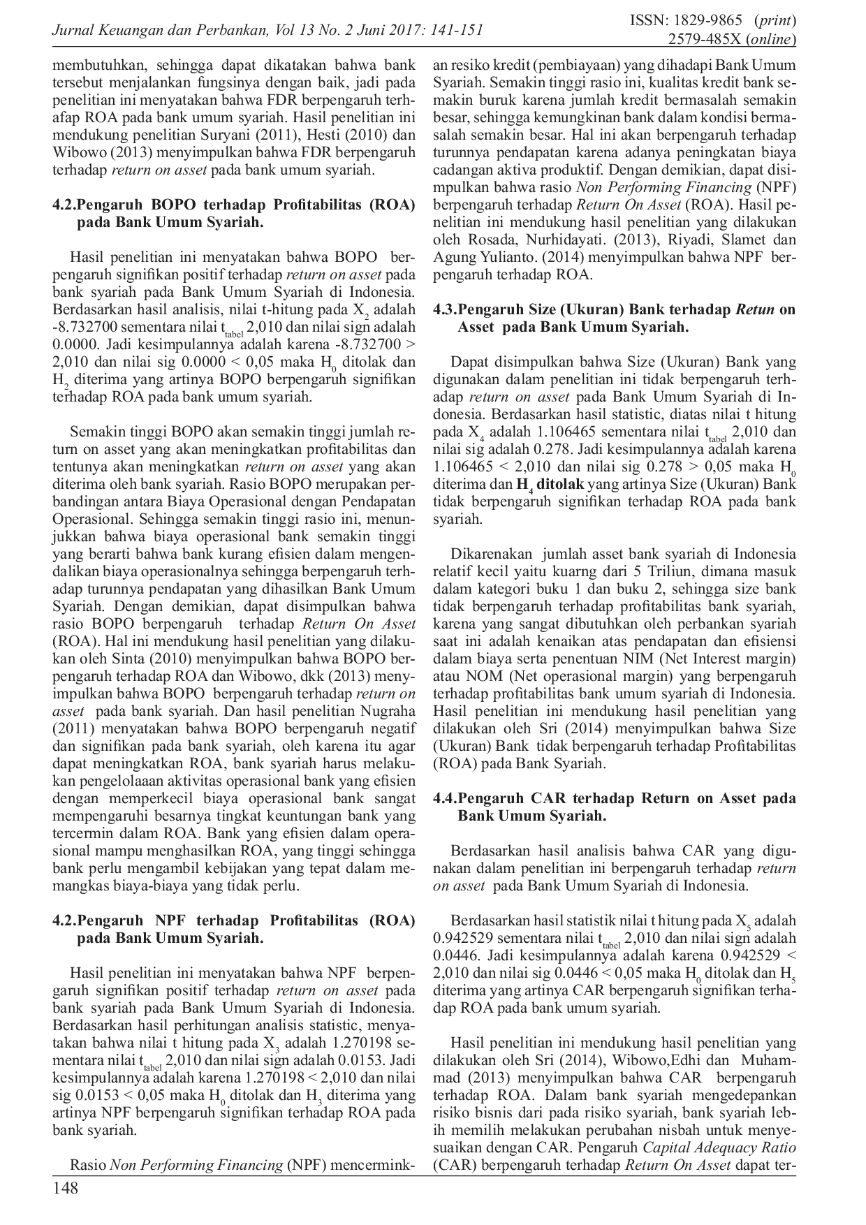 JURIS Dampak Indikator Rasio Keuangan terhadap Profitabilitas Bank Umum Syariah di Indonesia