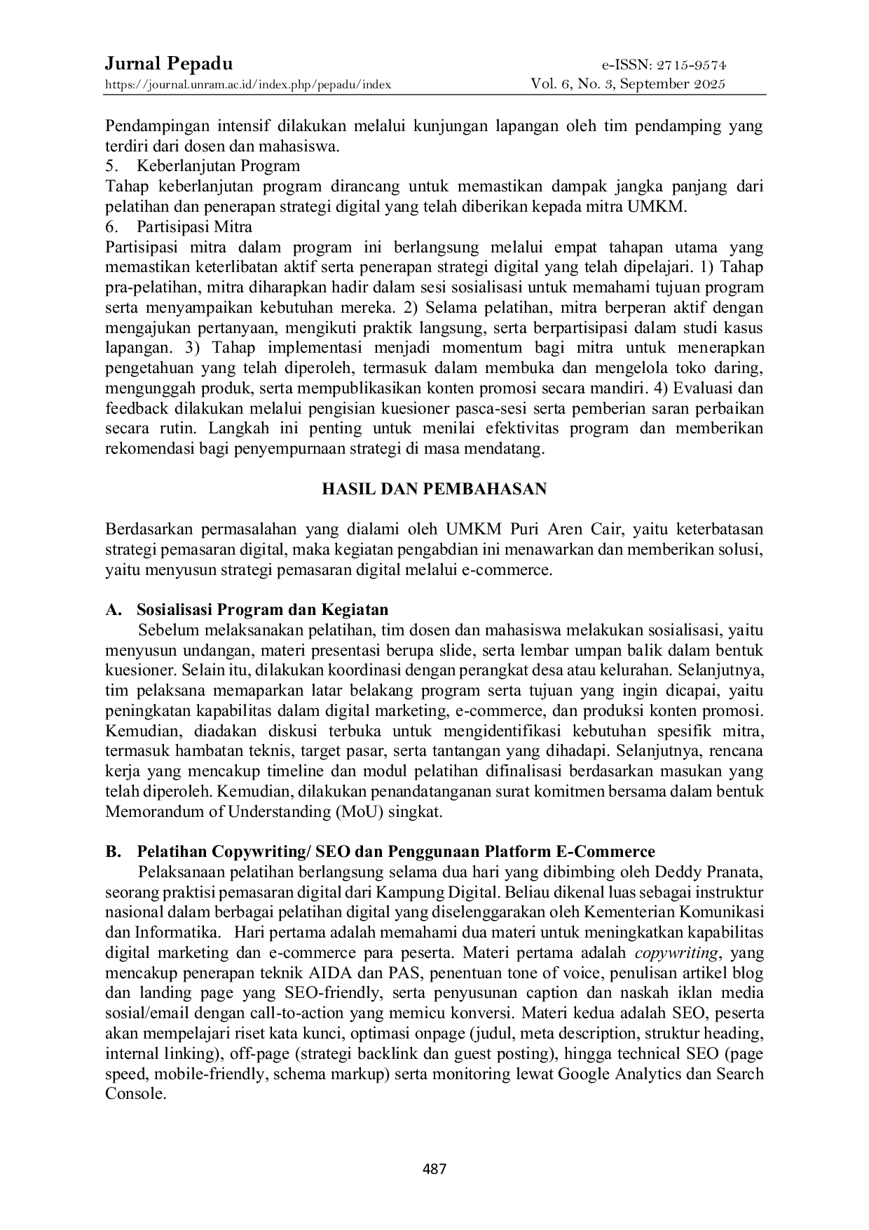 JURIS Workshop Copywriting Dan Seo Untuk Meningkatkan Pemasaran Digital Ukm Puri Aren Cair