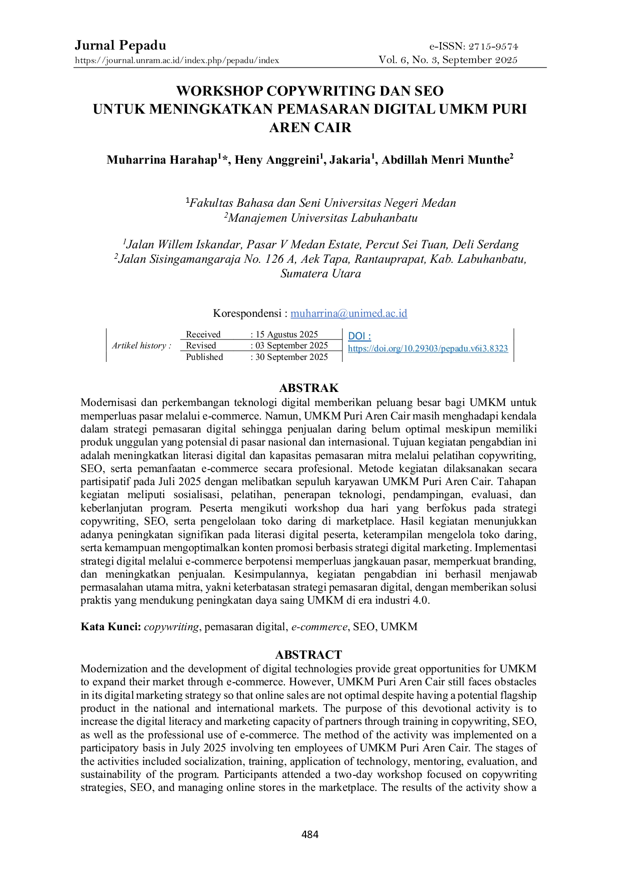 JURIS Workshop Copywriting Dan Seo Untuk Meningkatkan Pemasaran Digital Ukm Puri Aren Cair