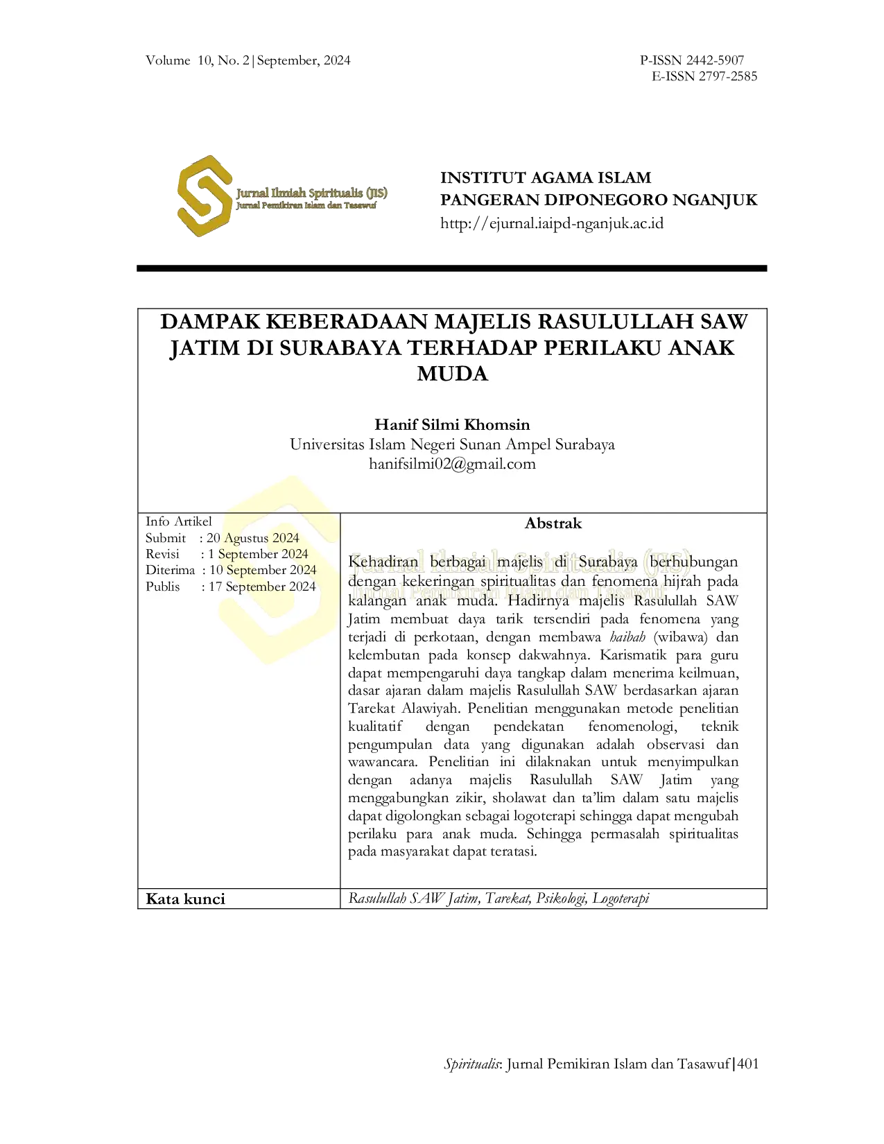 JURIS Dampak Keberadaan Majelis Rasulullah Saw Jatim Di Surabaya Terhadap Perilaku Anak Muda