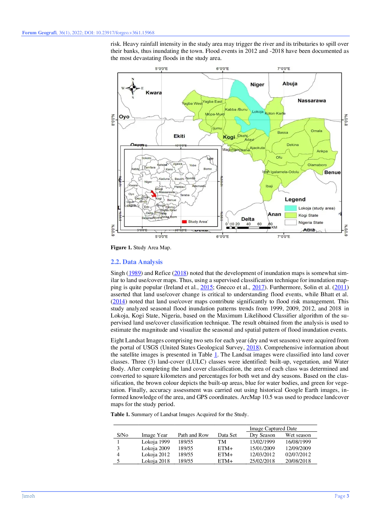 juris Spatial and Seasonal Patterns of Flood Inundation in Lokoja Kogi State Nigeria