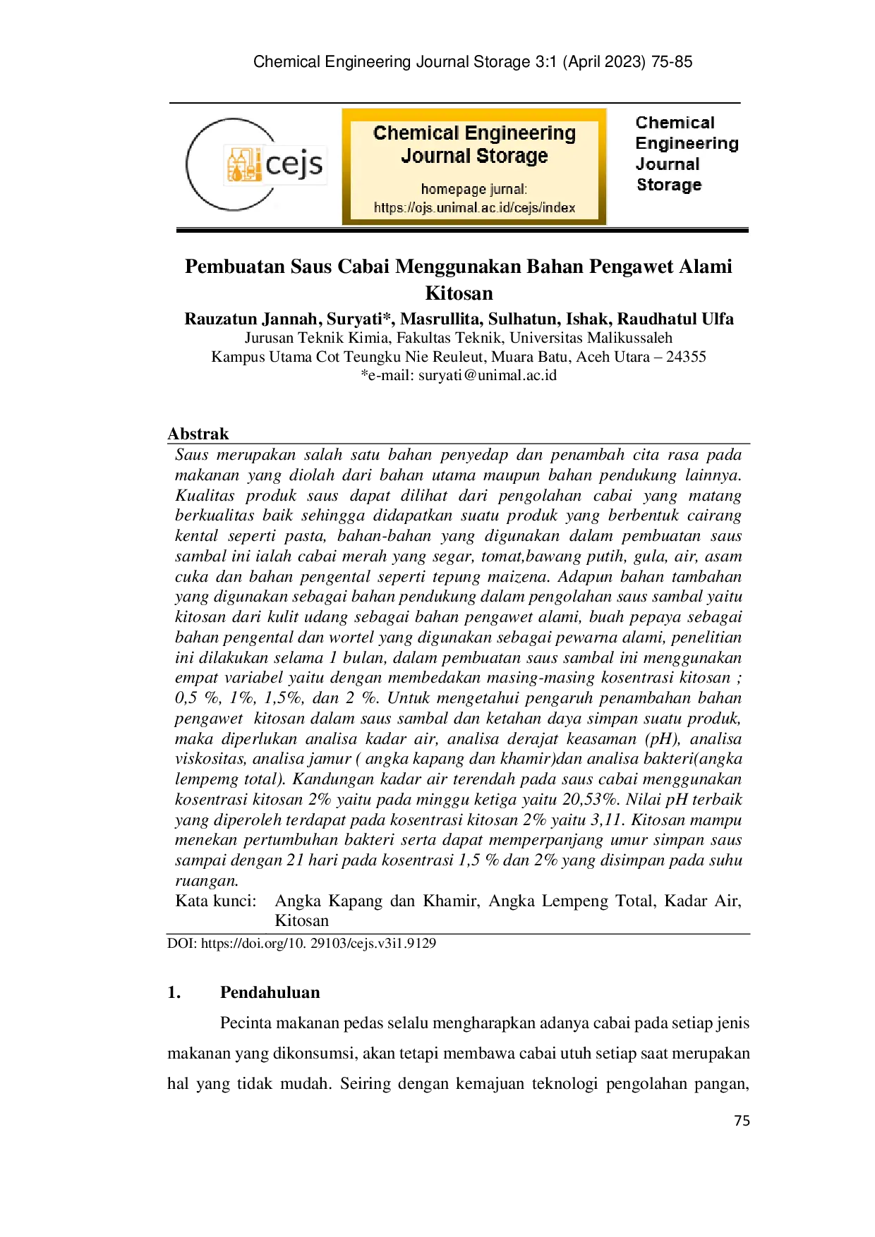 JURIS Pembuatan Saus Cabai Menggunakan Bahan Pengawet Alami Kitosan