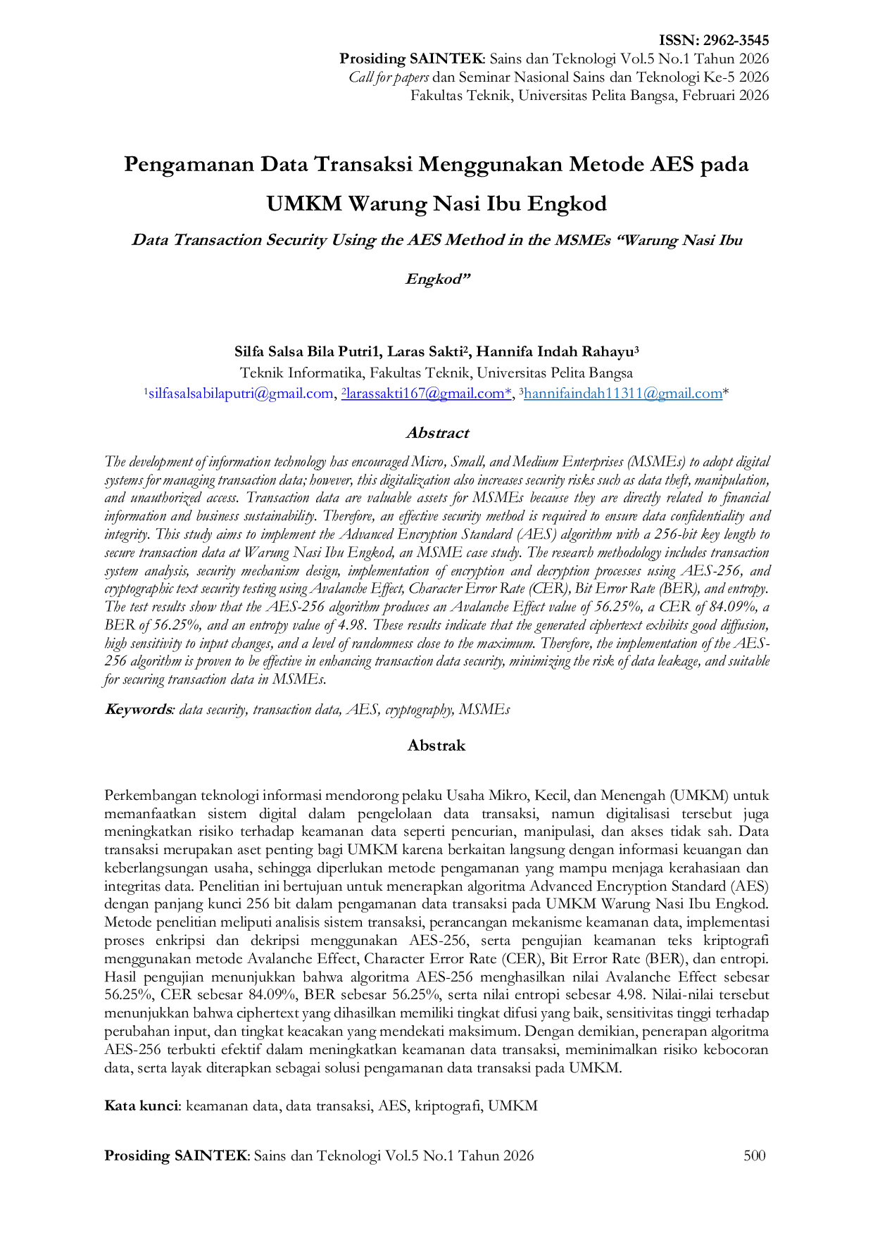 JURIS Pengamanan Data Transaksi Menggunakan Metode AES pada UMKM Warung Nasi Ibu Engkod