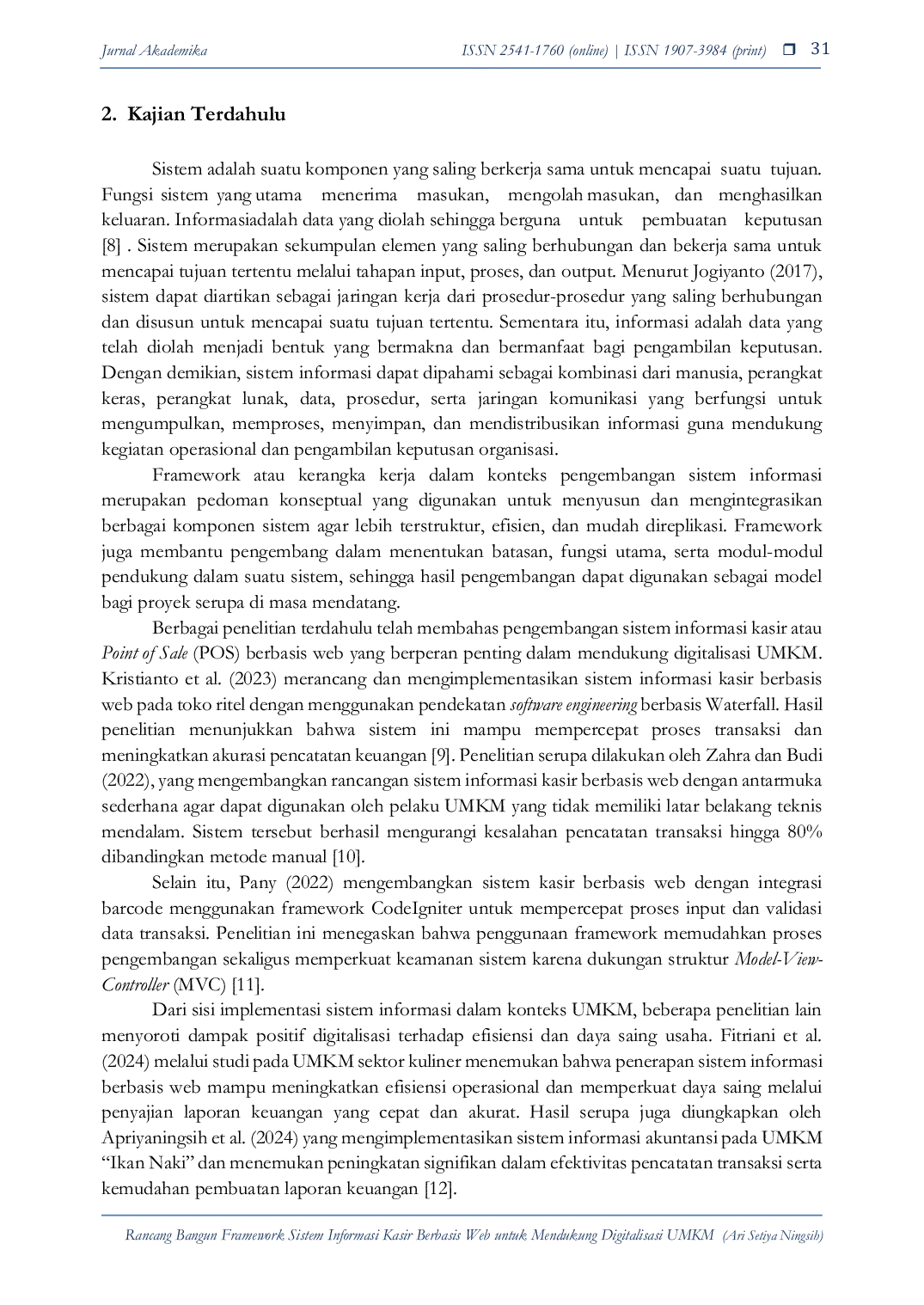 JURIS Rancang Bangun Framework Sistem Informasi Kasir Berbasis Web Untuk Mendukung Digitalisasi UMKM