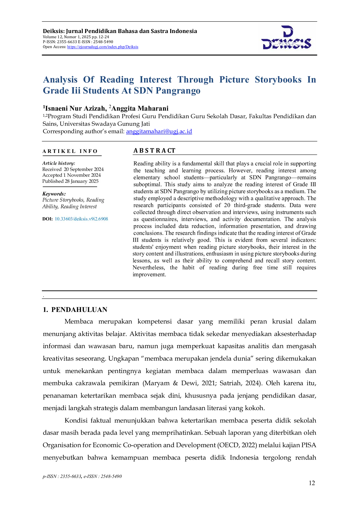 JURIS Analysis Of Reading Interest Through Picture Storybooks In Grade Iii Students At SDN Pangrango