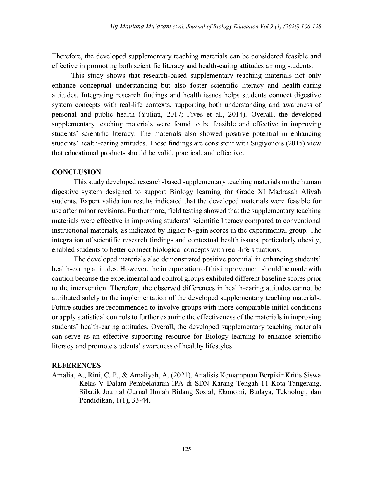 JURIS Development of Research Based Digestive System Supplementary Materials to Enhance Scientific Literacy and Health Awareness