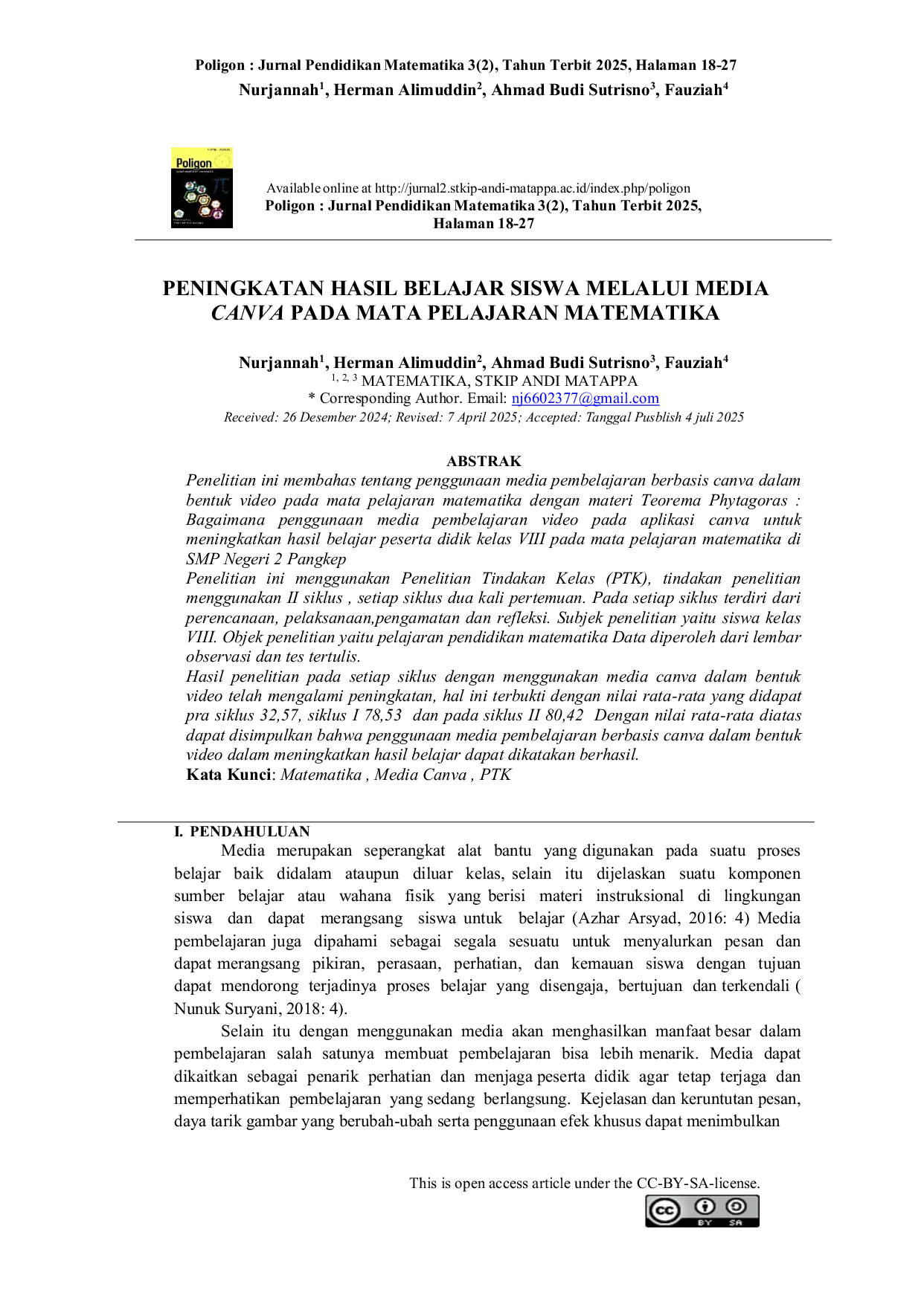 JURIS Peningkatan Hasil Belajar Siswa Melalui Media Canva Pada Mata Pelajaran Matematika