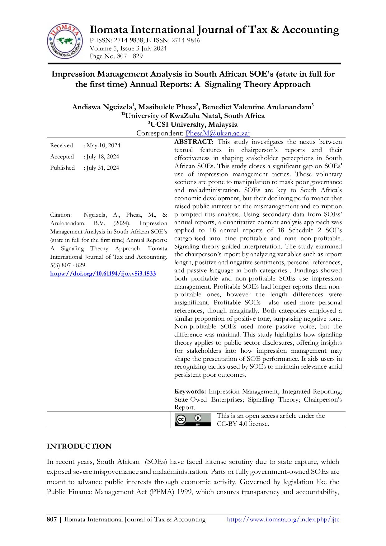 JURIS The Power of Words Decoding the Nexus of Impression Management Tactics in South African SOEs Annual Reports that Shape Stakeholder Perception