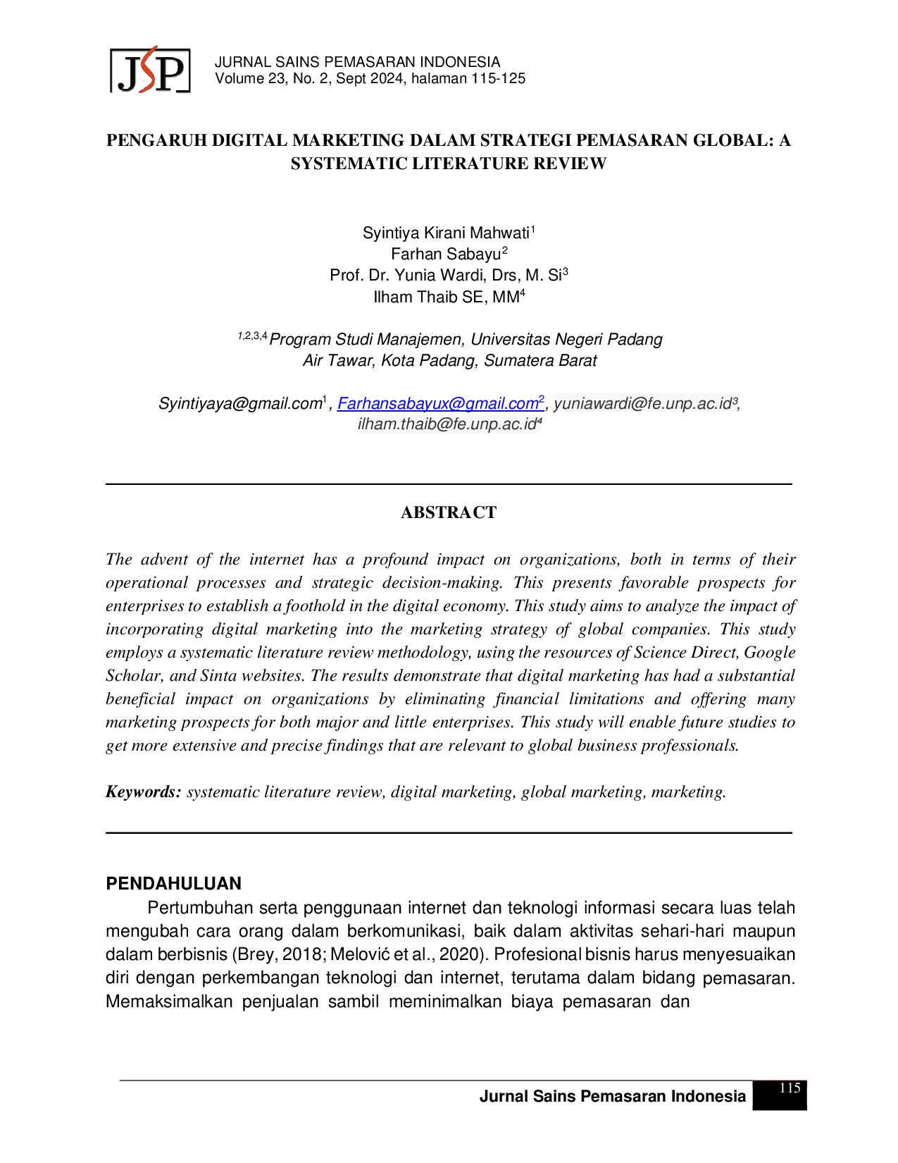 JURIS Pengaruh Digital Marketing Dalam Strategi Pemasaran Global A Systematic Literature Review