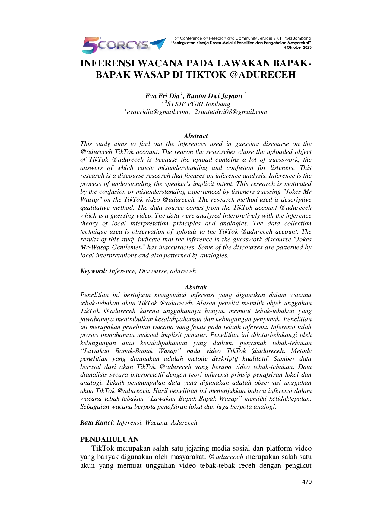 JURIS Inferensi Wacana pada Lawakan Bapak Bapak Wasap di TikTok adureceh