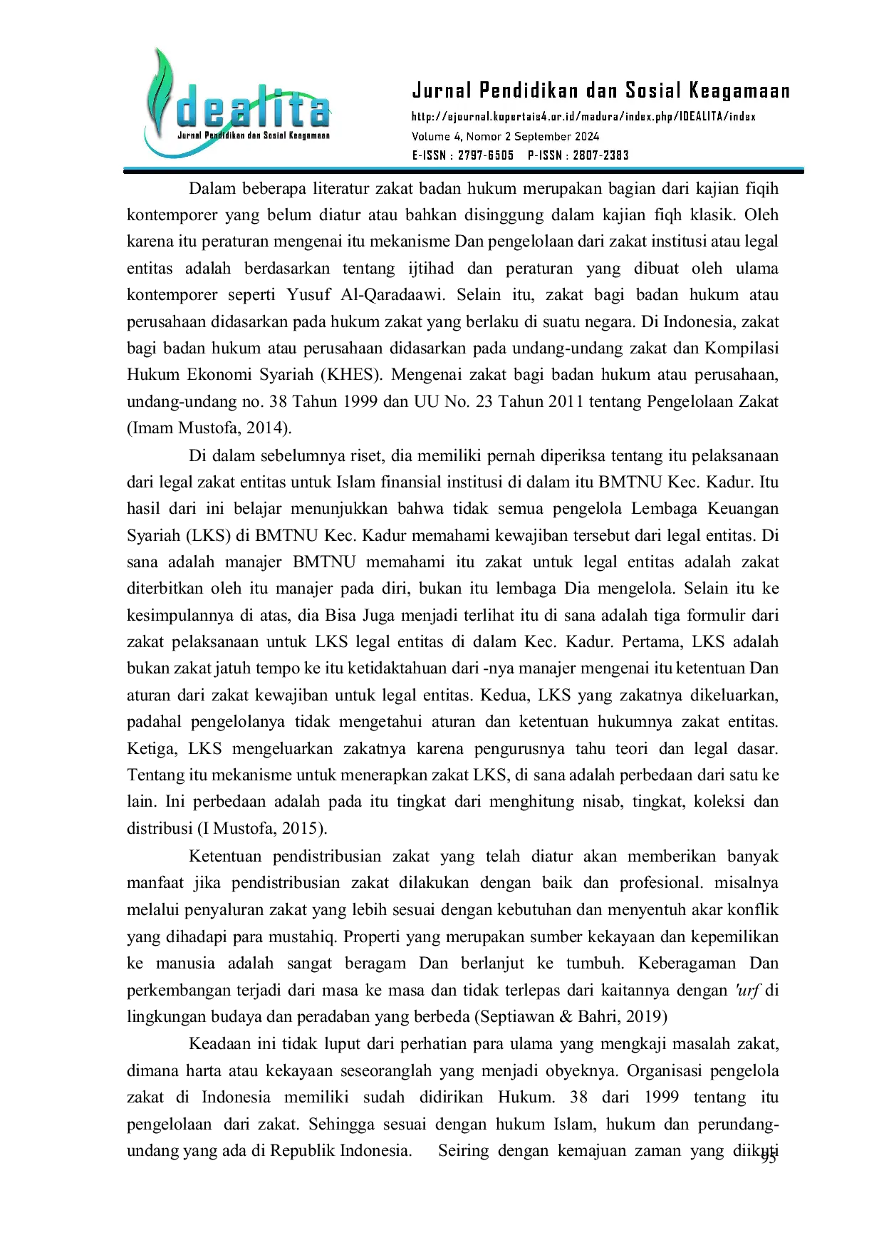 JURIS PENGELOLAAN AMEL ZAKAT MODEL DISTRIBUSI DI MWCNU KADUR