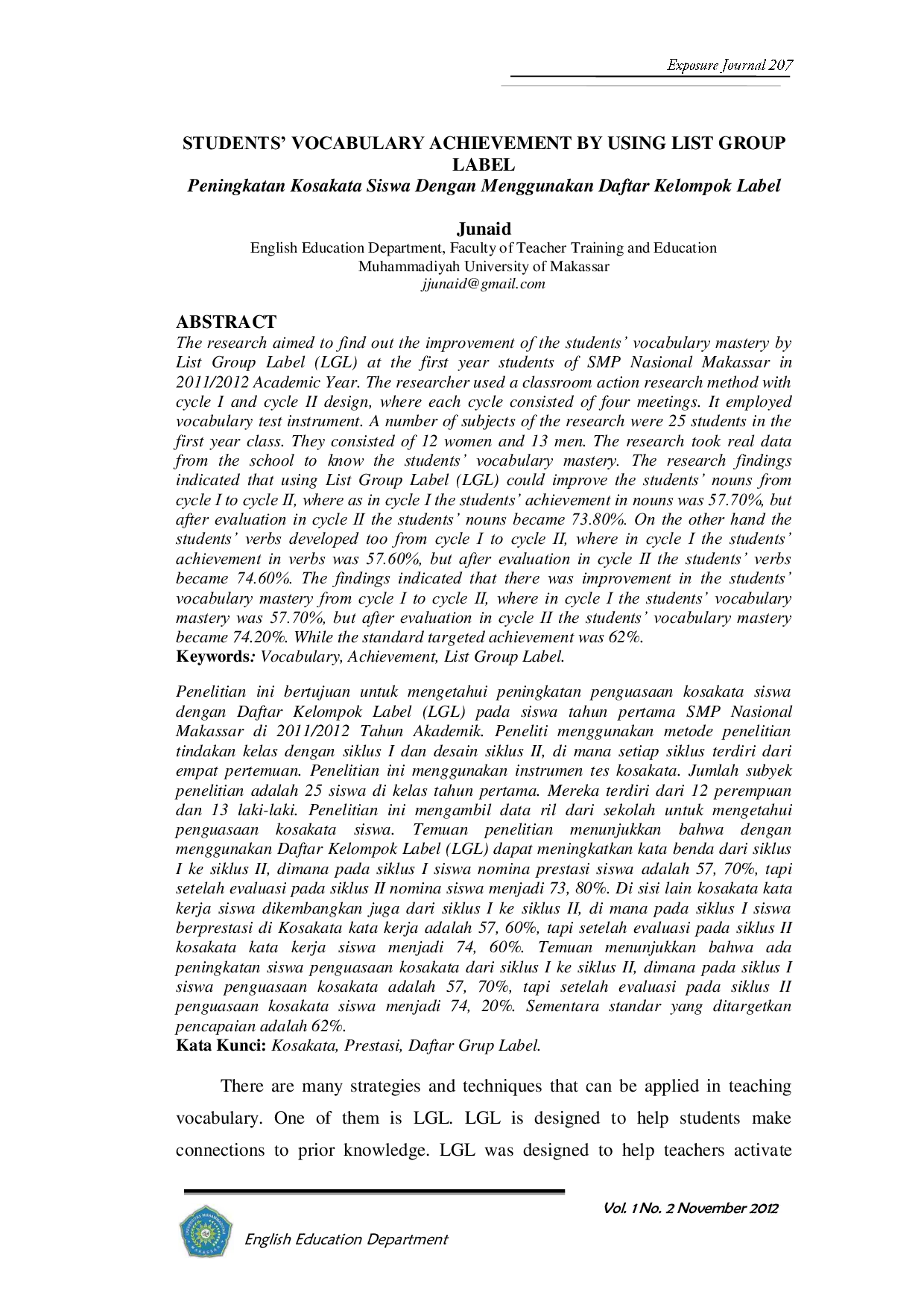 JURIS Peningkatan Kosakata Siswa Dengan Menggunakan Daftar Kelompok Label