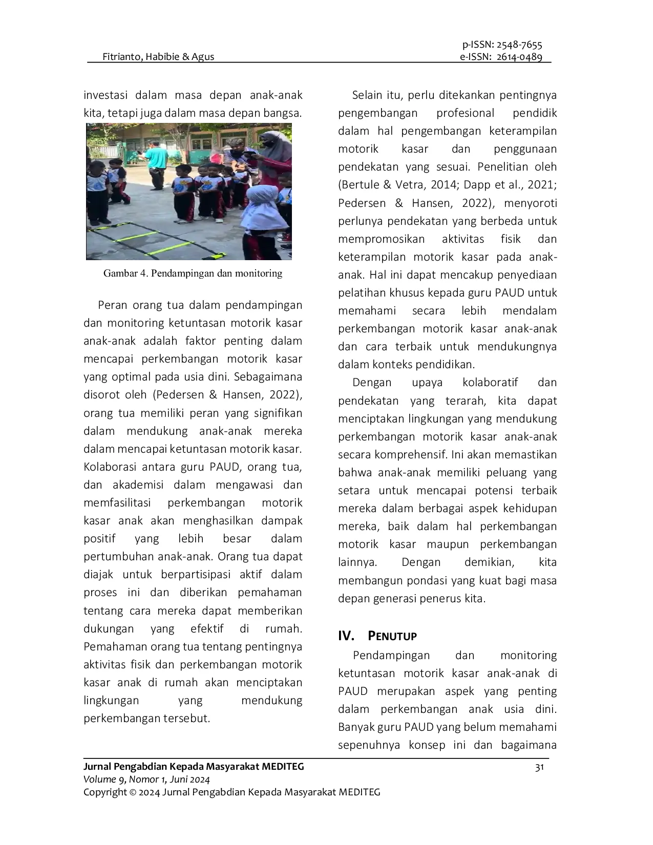 JURIS Pelatihan dan Pendampingan Monitoring Ketuntasan Motorik Kasar Anak Usia Dini Pada Kelompok Guru Paud Banjarmasin Tengah