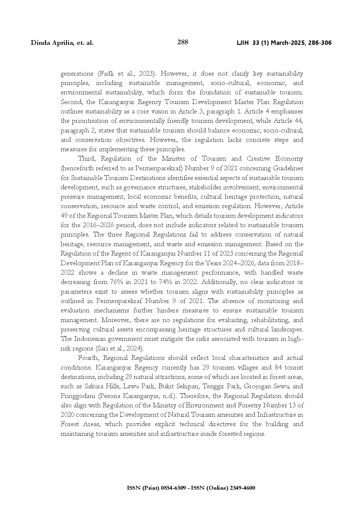 juris Regulatory model for tourism villages in forest areas based on sustainable tourism