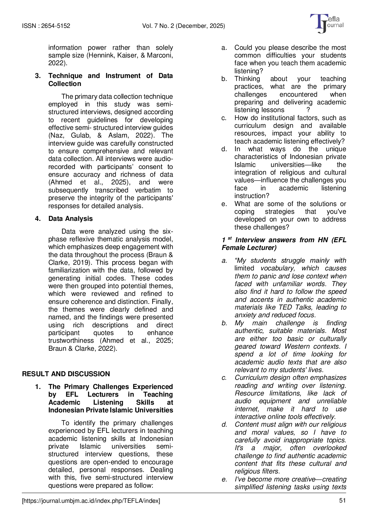 JURIS Exploring Challenges and Proposing Solutions in Academic Listening Instruction A Study of EFL Lecturers in Indonesian Private Islamic University