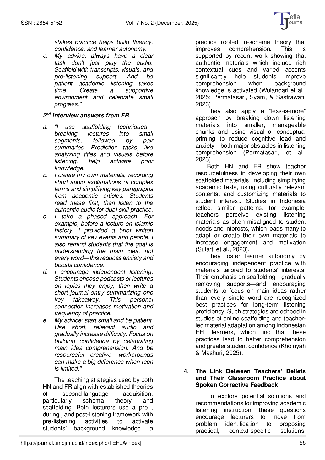 JURIS Exploring Challenges and Proposing Solutions in Academic Listening Instruction A Study of EFL Lecturers in Indonesian Private Islamic University