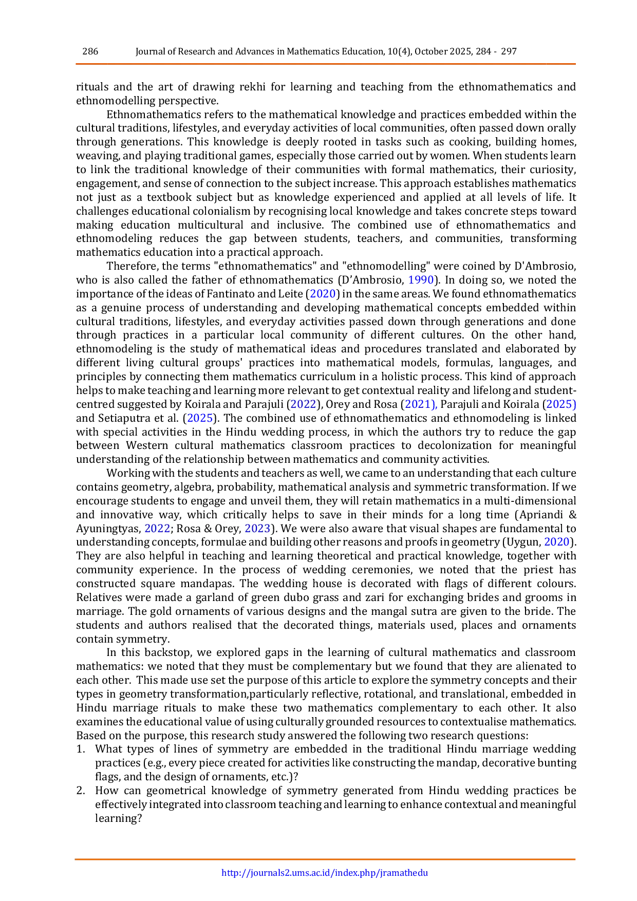 JURIS Exploring symmetry concepts through Hindu s weeding rituals Ethnomathematics and ethnomodelling perspectives