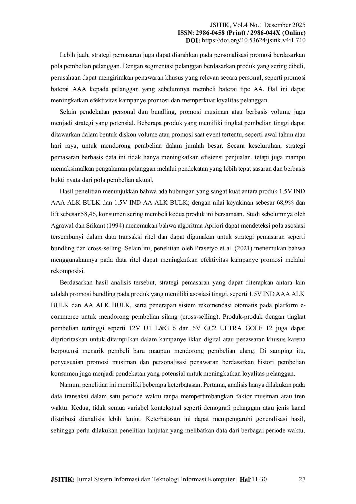 JURIS Penerapan Algoritma Apriori Untuk Menentukan Pola Pembelian Konsumen