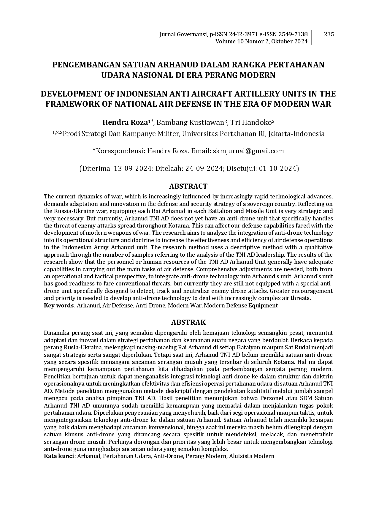 juris Pengembangan Satuan Arhanud Dalam Rangka Pertahanan Udara Nasional di Era Perang Modern