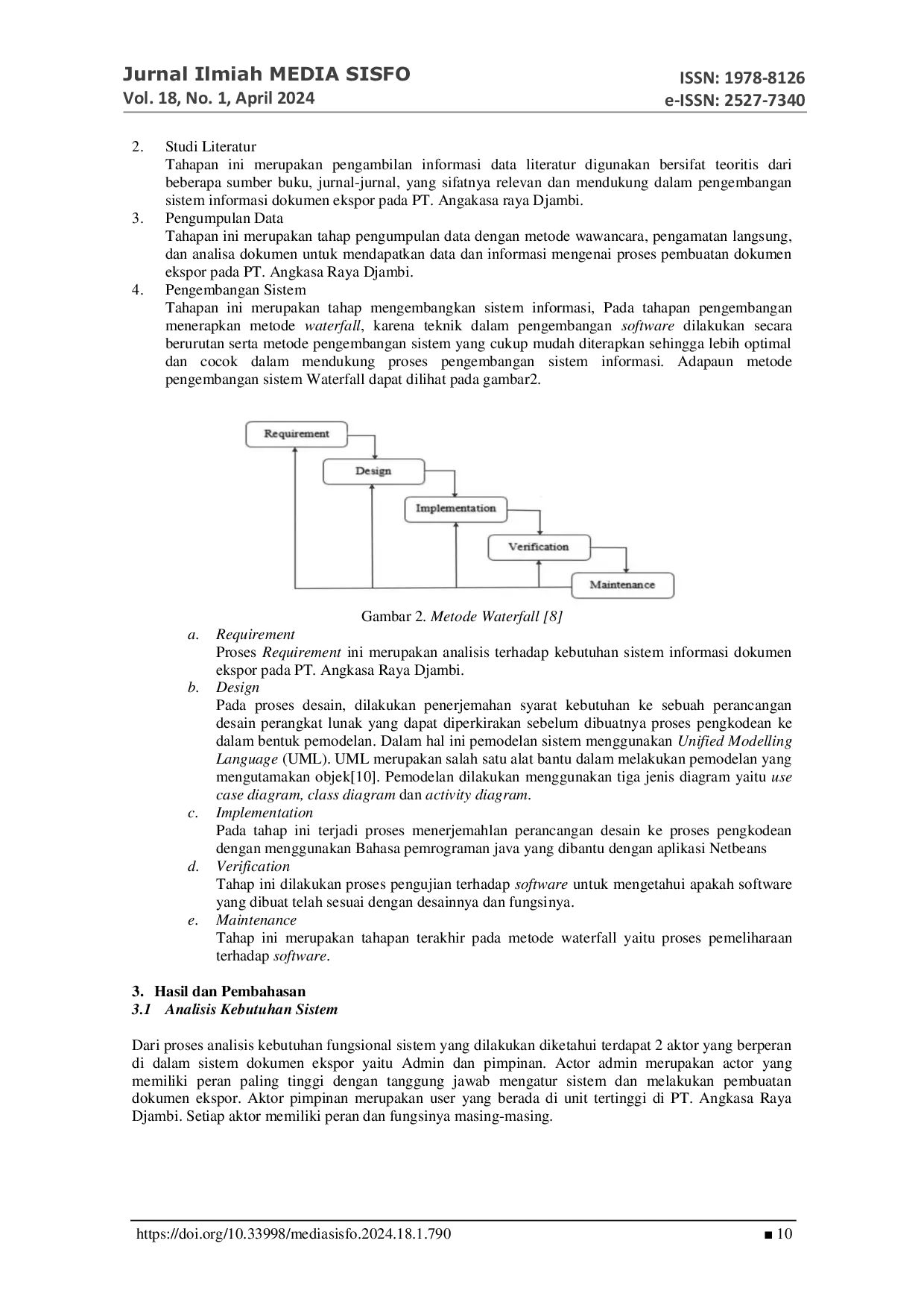 JURIS Perancangan Sistem Informasi Dokumen Ekspor Berbasis Desktop Netbeans Pada PT Angkasa Raya Djambi