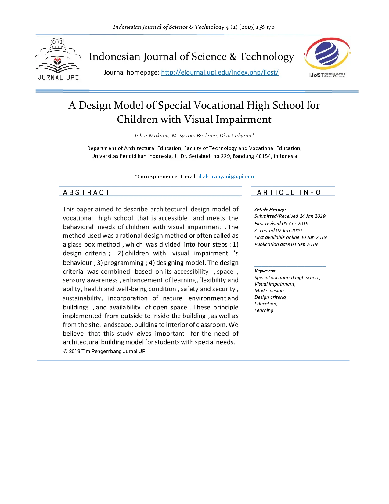 juris A Design Model of Special Vocational High School for Children with Visual Impairment