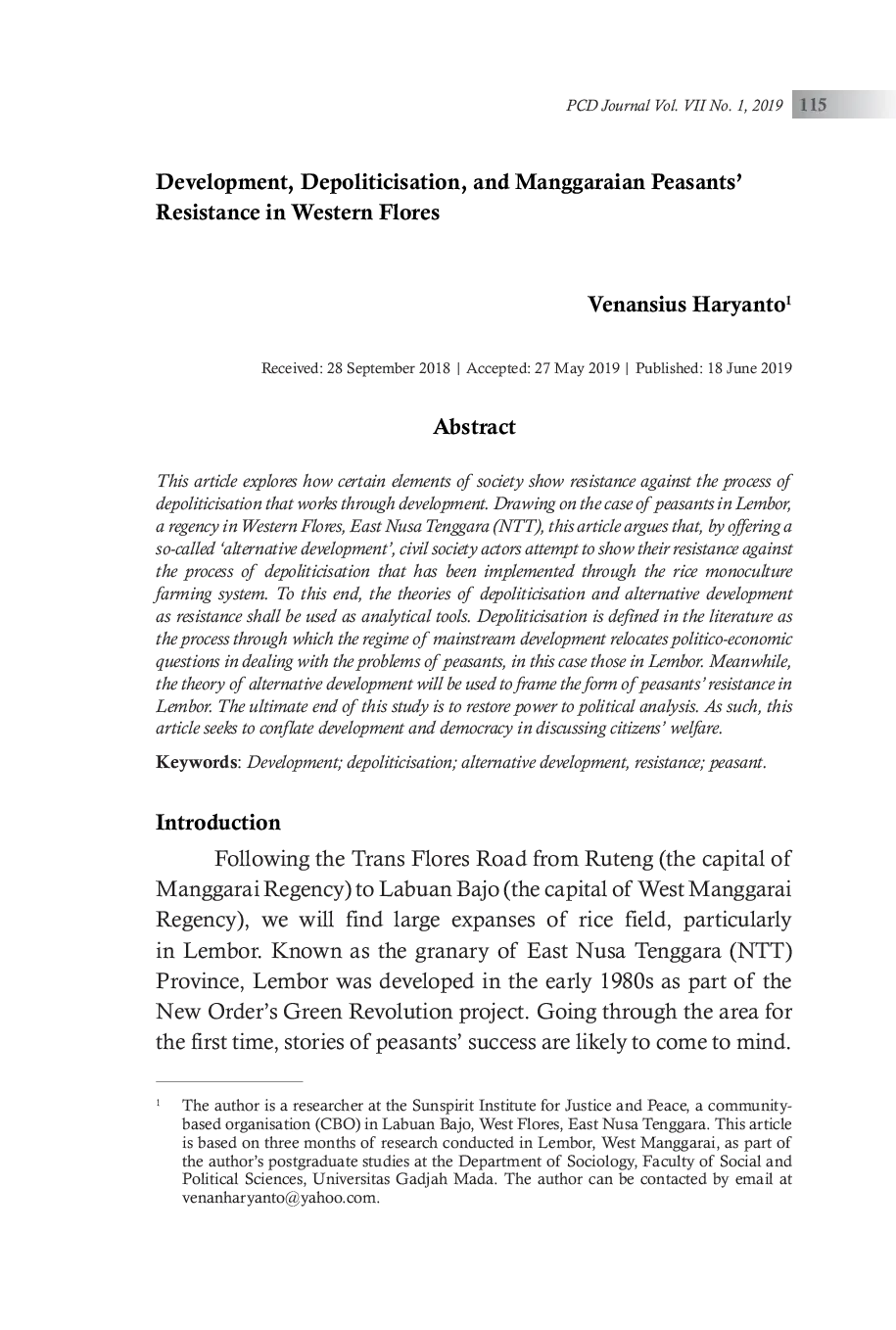 JURIS Development Depoliticisation and Manggaraian Peasants Resistance in Western Flores