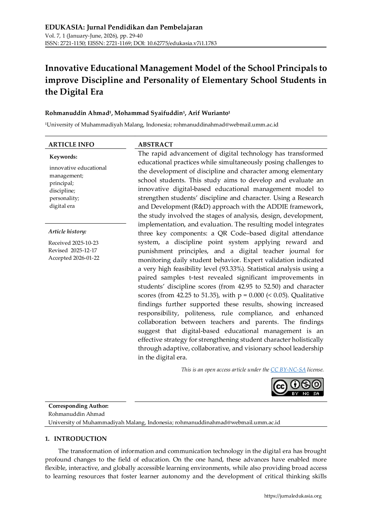 JURIS Innovative Educational Management Model of the School Principals to improve Discipline and Personality of Elementary School Students in the Digital Era