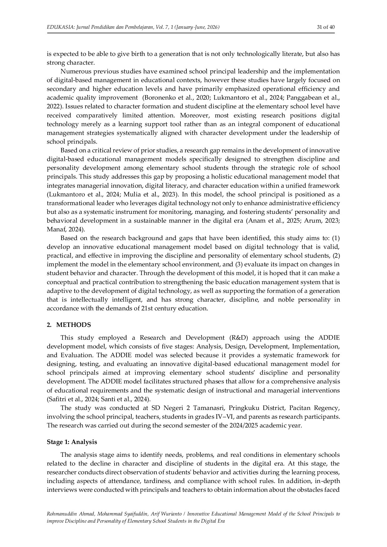 JURIS Innovative Educational Management Model of the School Principals to improve Discipline and Personality of Elementary School Students in the Digital Era