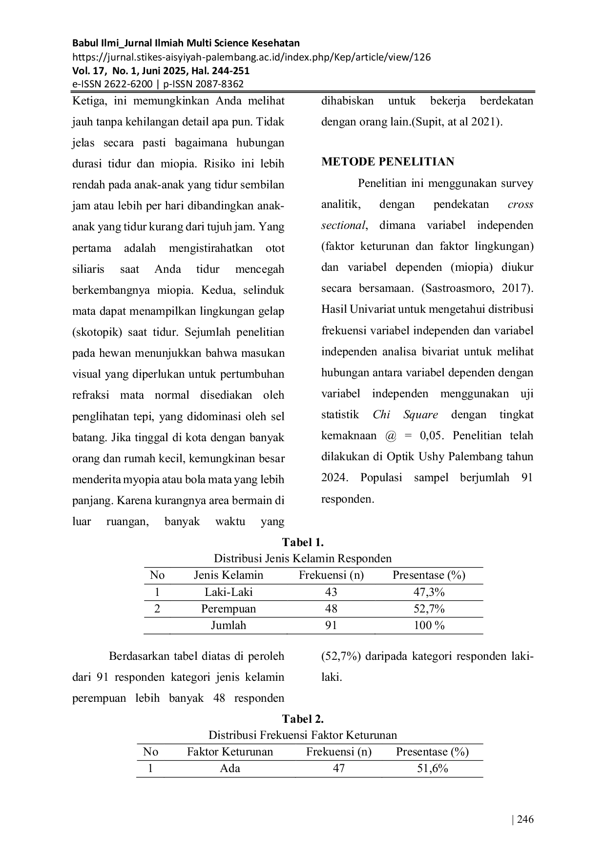 JURIS Hubungan Antara Faktor Keturunan Dan Faktor Lingkungan Terhadap Kejadian Miopia