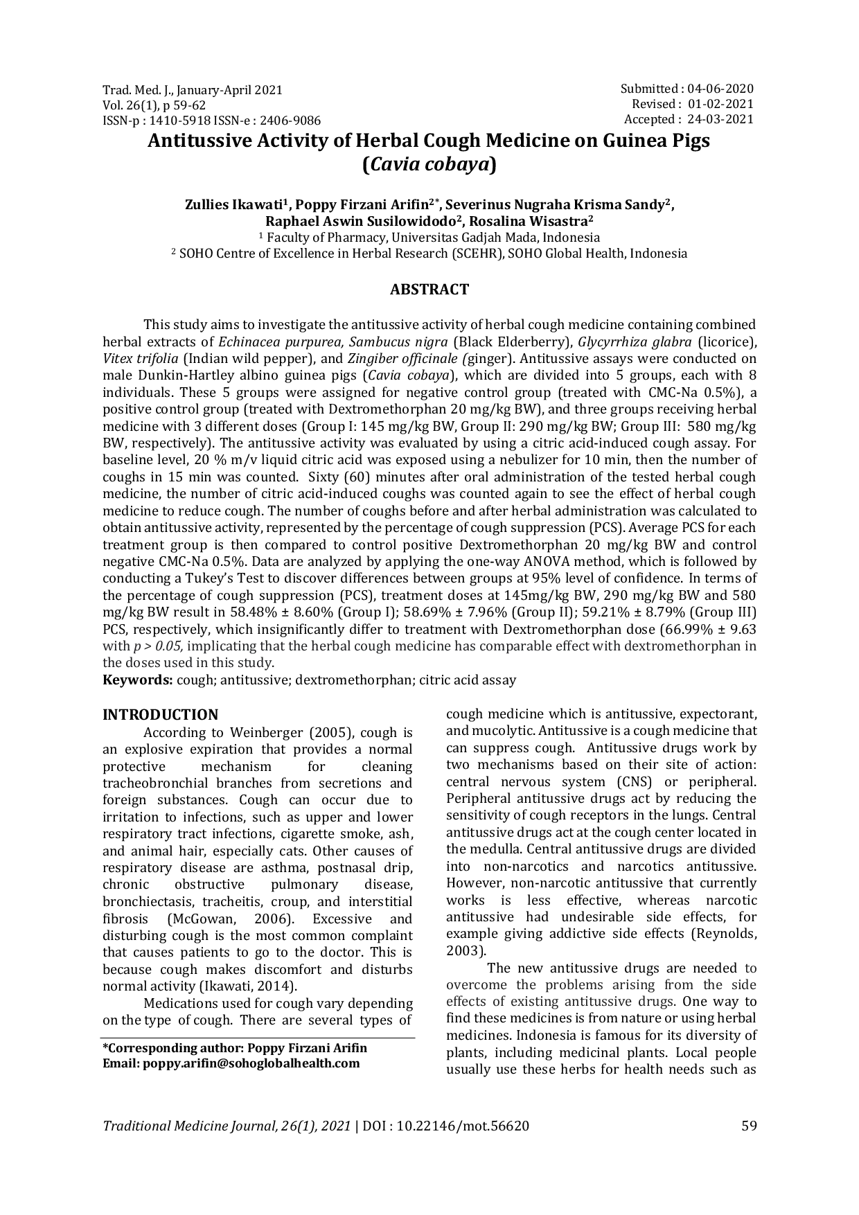 JURIS Antitussive Activity of Herbal Cough Medicine on Guinea Pigs Cavia porvellus
