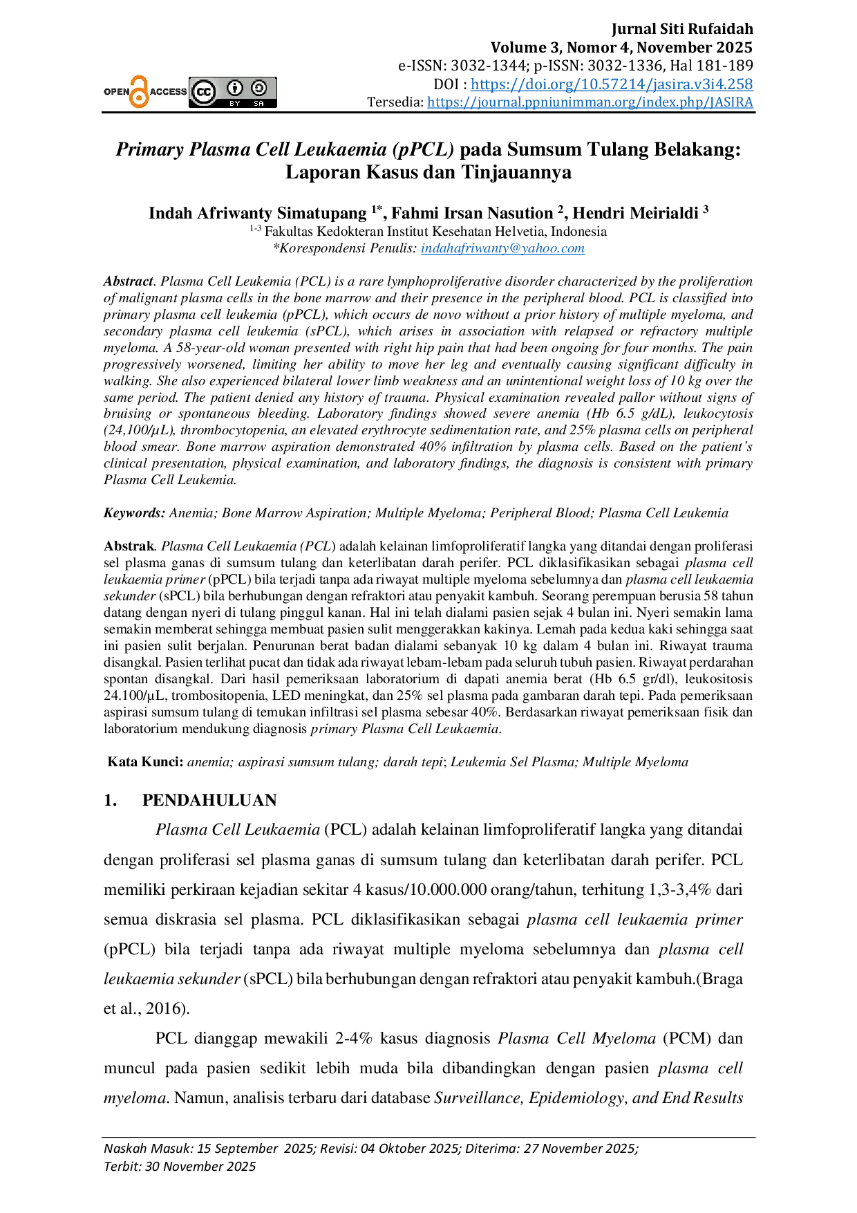 JURIS Primary Plasma Cell Leukaemia pPCL pada Sumsum Tulang Belakang Laporan Kasus dan Tinjauannya