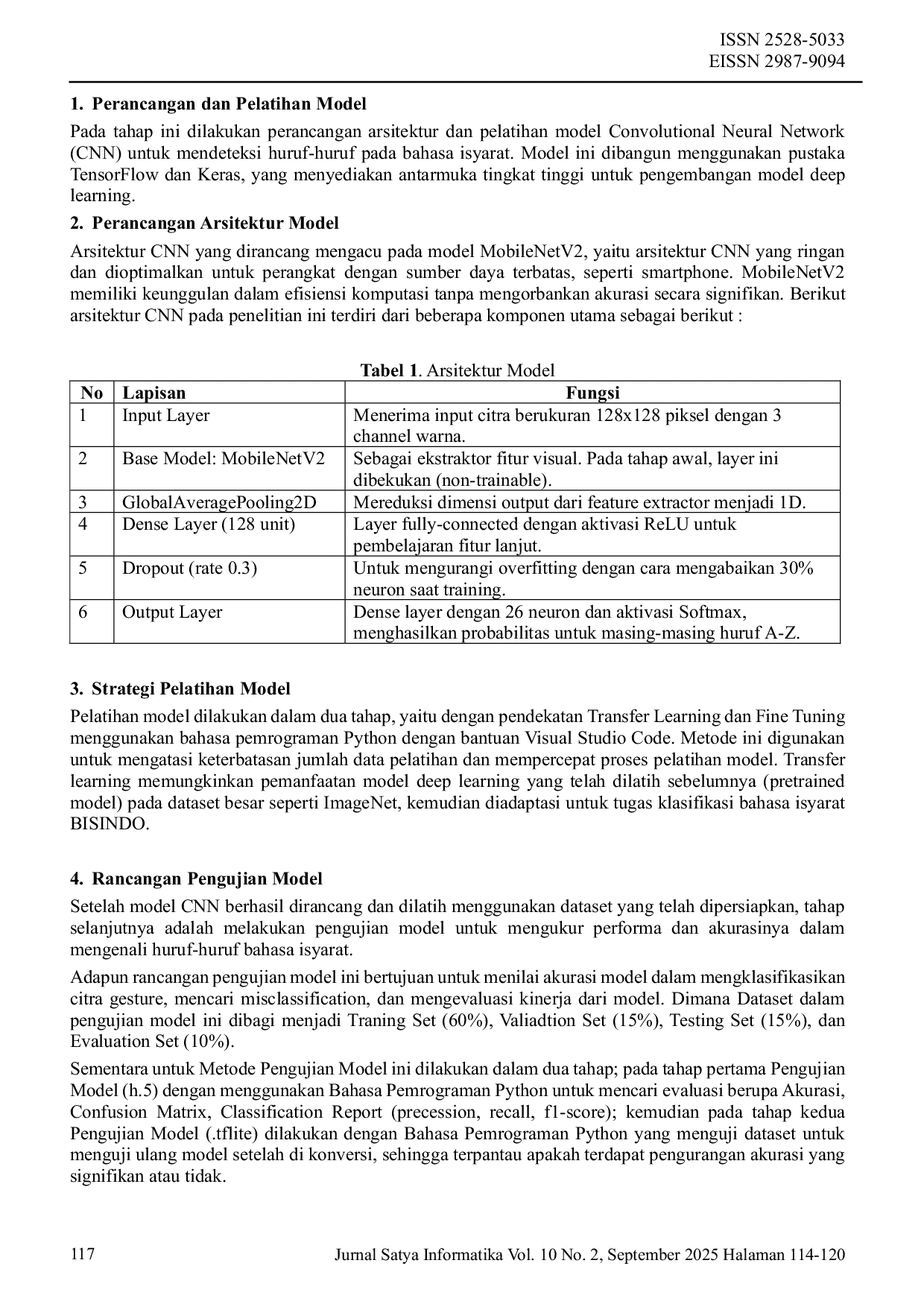 JURIS Penerapan Convolutional Neural Network Pada Pengenalan Bahasa Isyarat Indonesia Secara Real Time