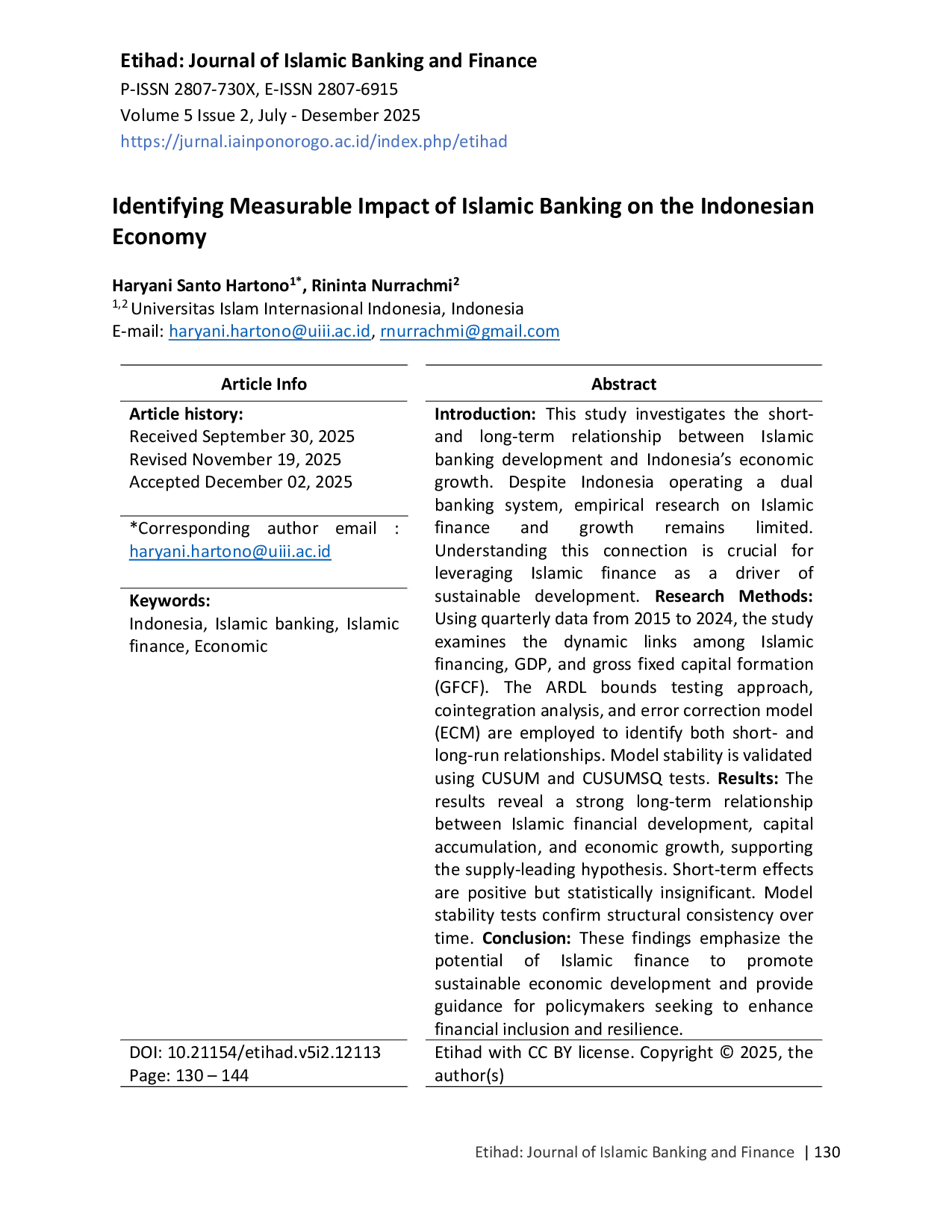 JURIS Identifying Measurable Impact of Islamic Banking on the Indonesian Economy