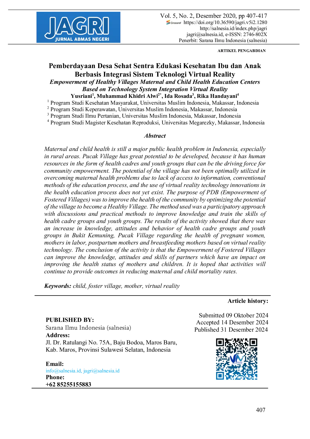JURIS Pemberdayaan Desa Sehat Sentra Edukasi Kesehatan Ibu dan Anak Berbasis Integrasi Sistem Teknologi Virtual Reality